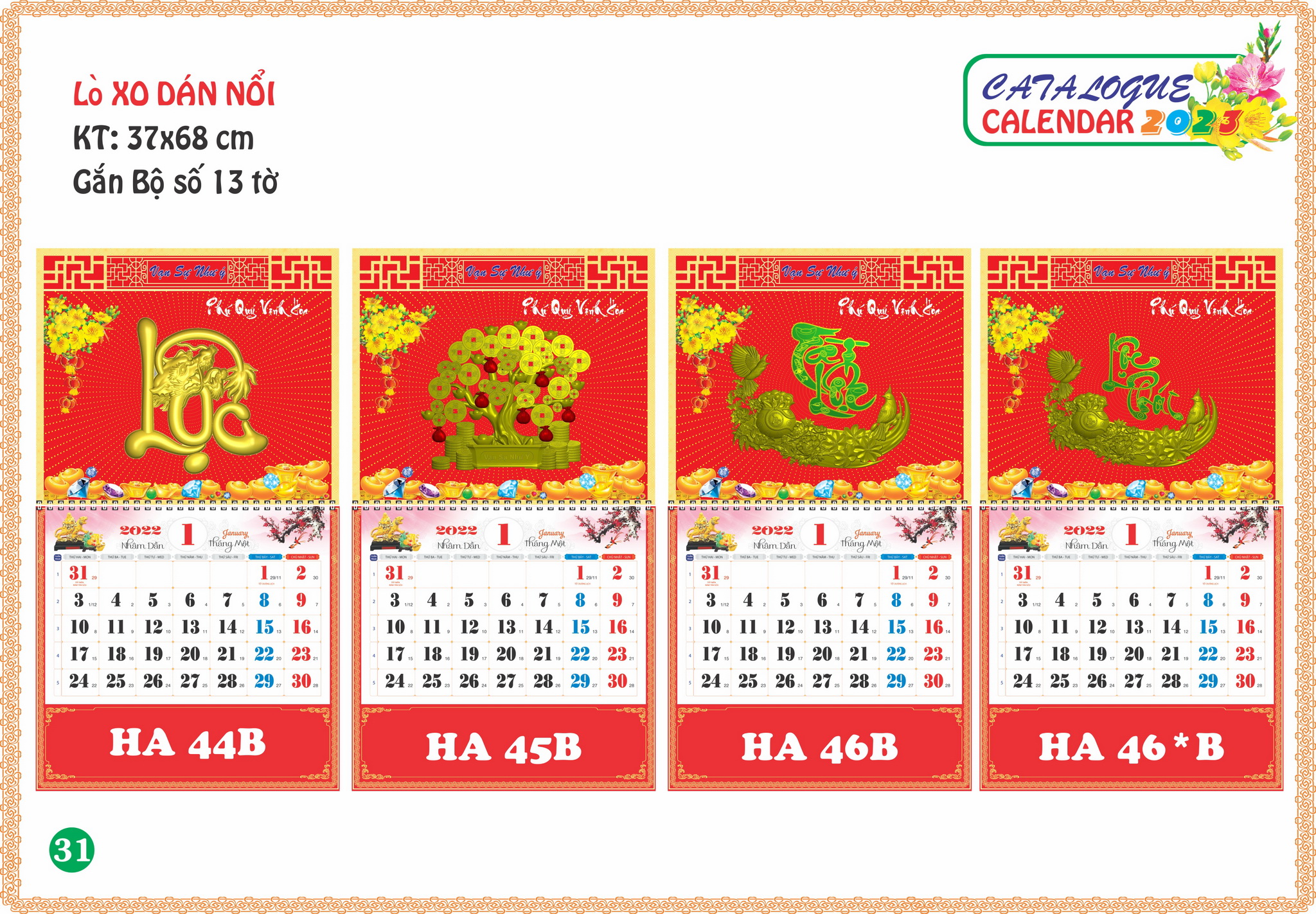 HA 44B-46B Lịch Lò Xo Dán Nổi