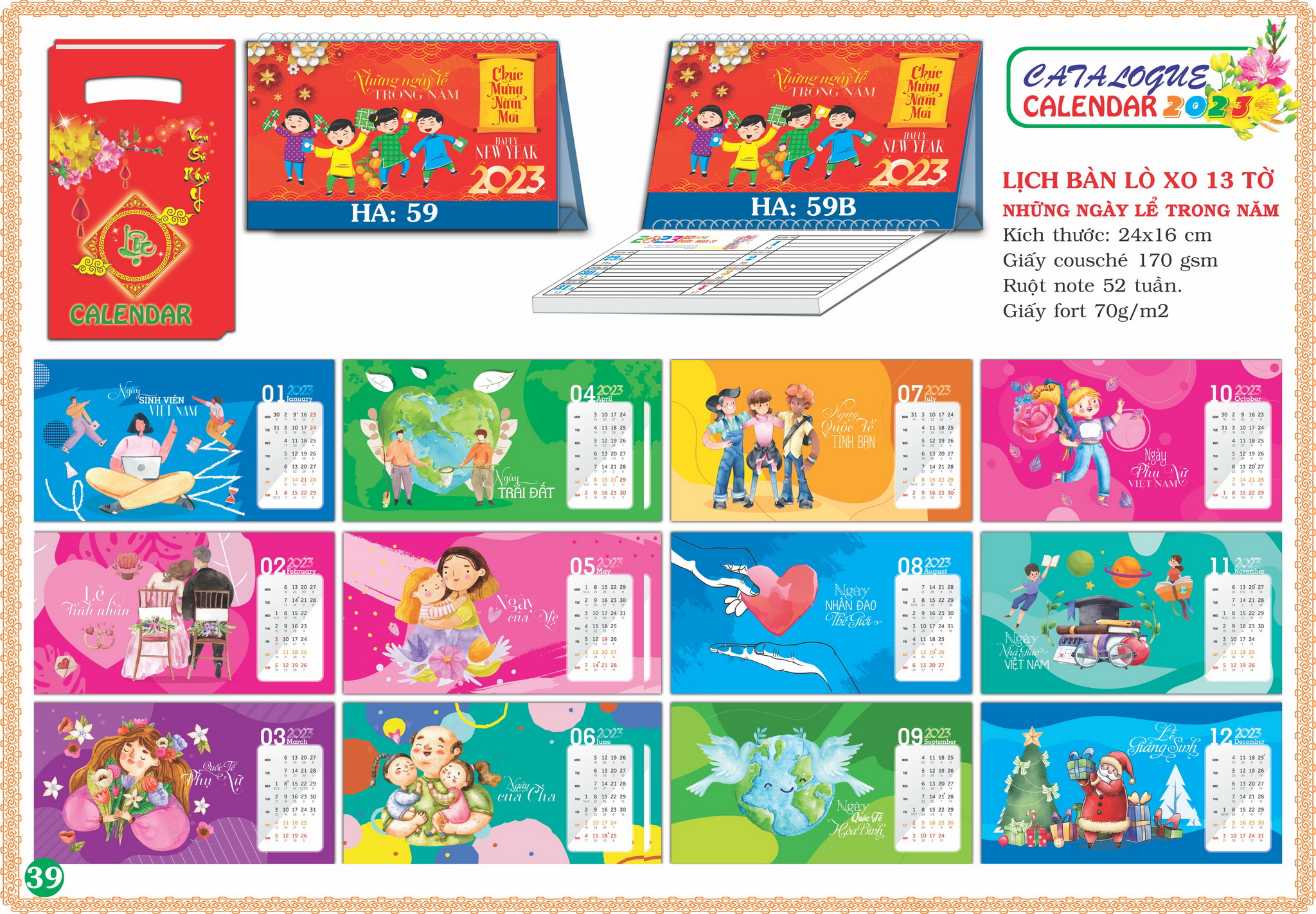 Lịch Bàn Lò Xo 13 Tờ Những Ngày Lễ Trong Năm