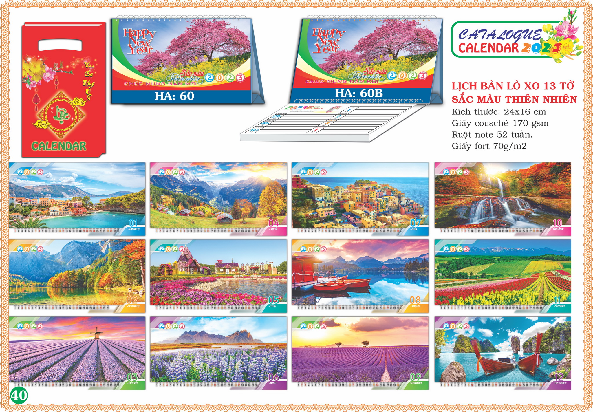 Lịch Bàn Lò Xo 13 Tờ Sắc Màu Thiên Nhiên