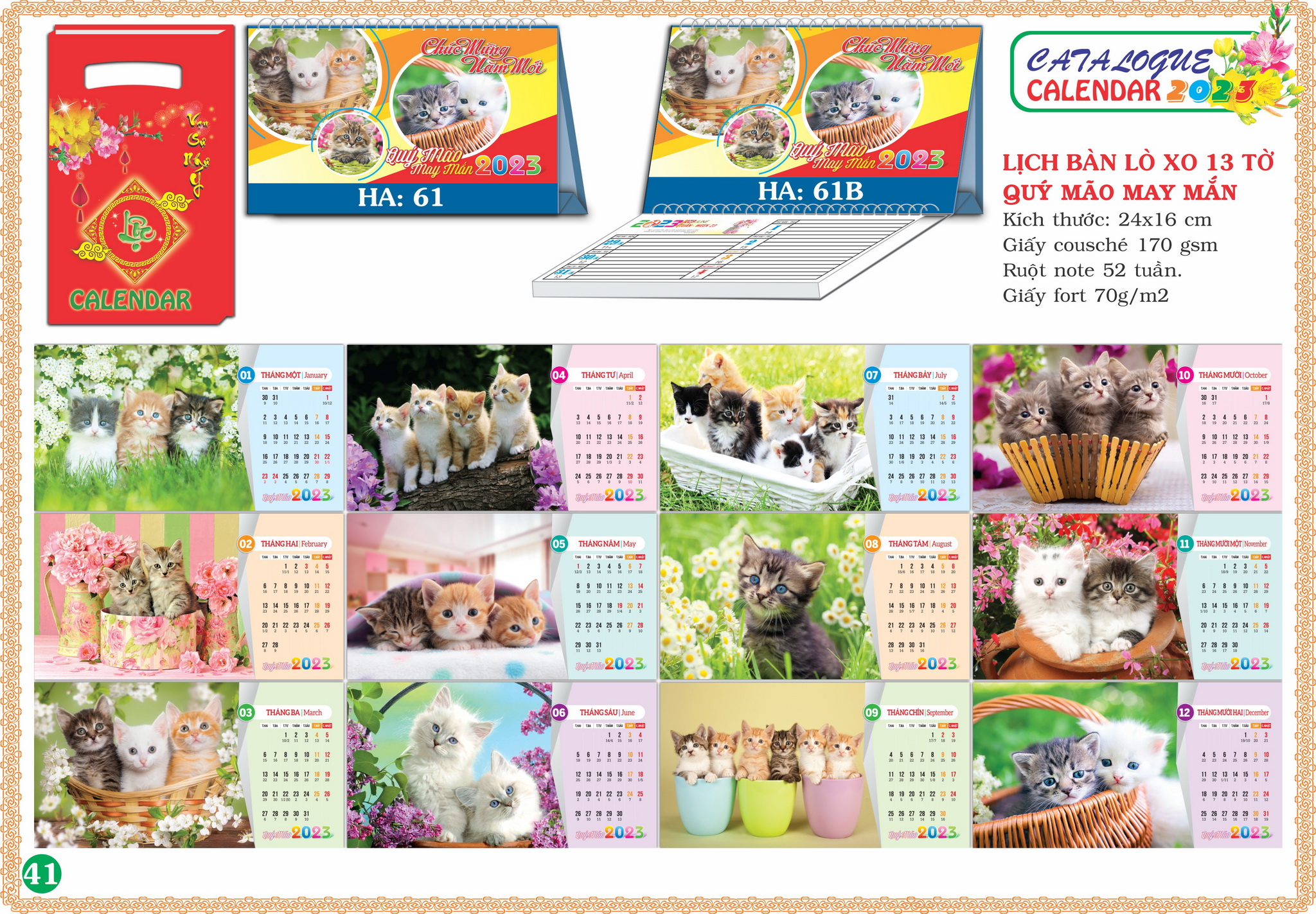 Lịch Bàn Lò Xo 13 Tờ Quý Mão May Mắn