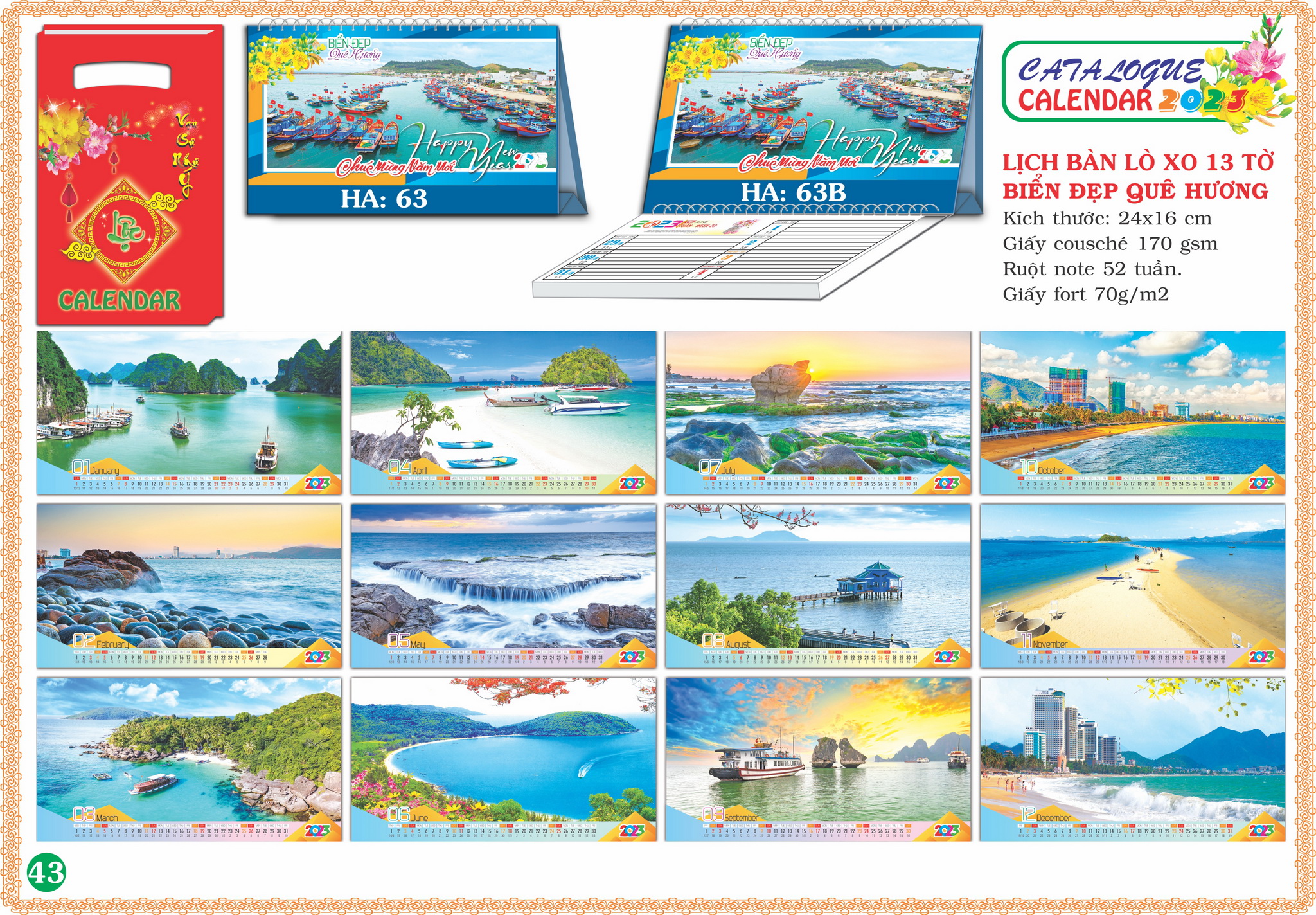 Lịch Bàn Lò Xo 13 Tờ Biển Đẹp Quê Hương