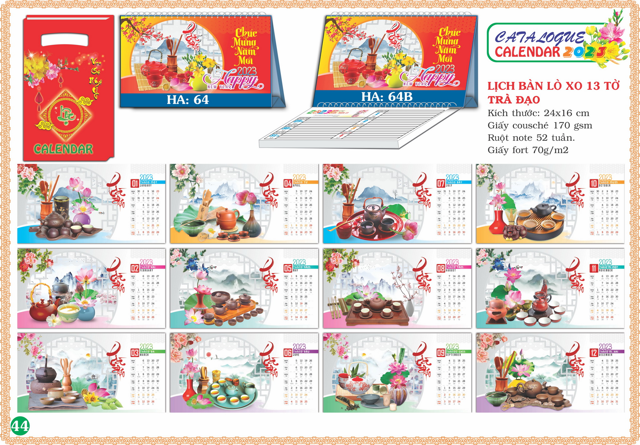 Lịch Bàn Lò Xo 13 Tờ Trà Đạo