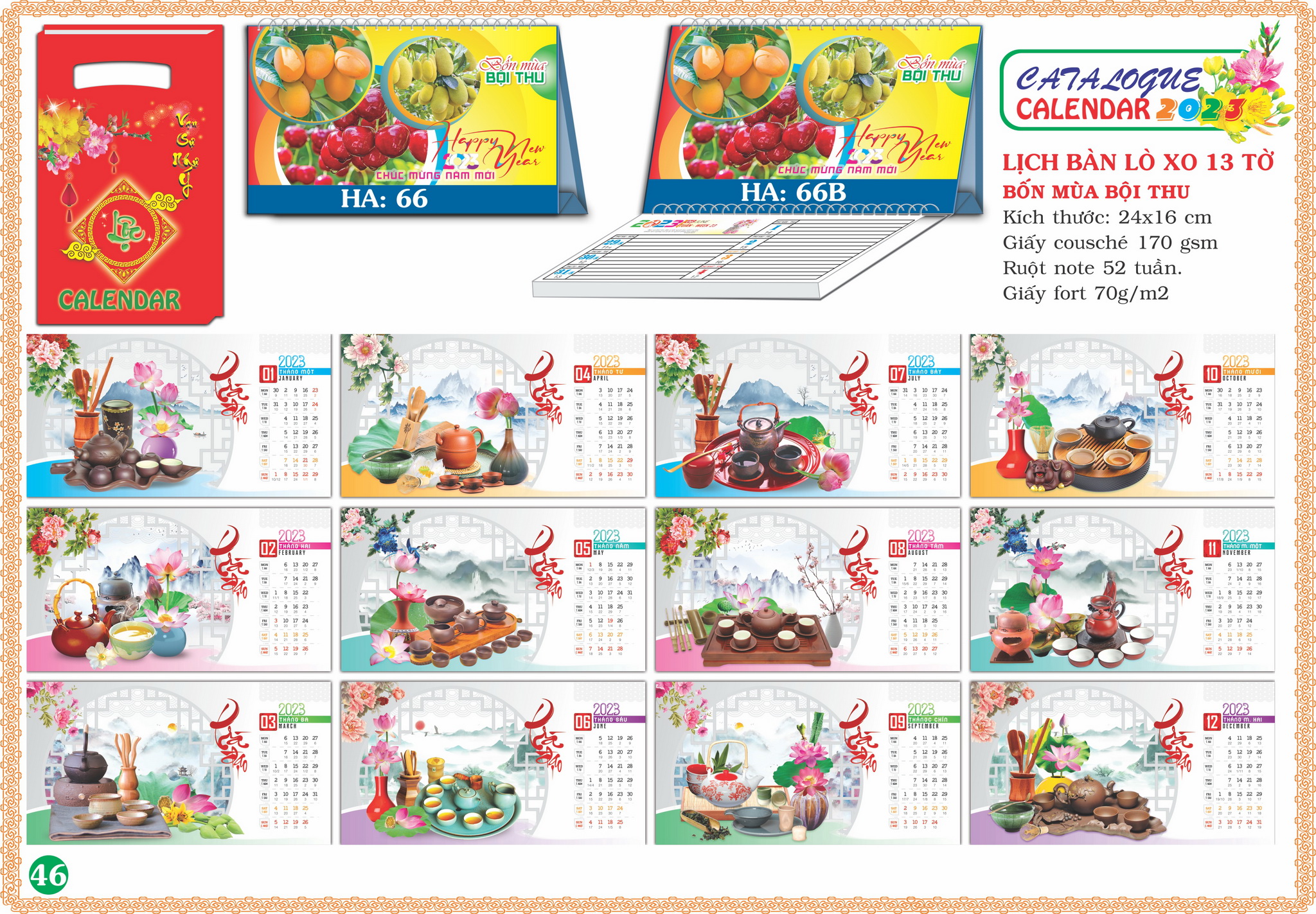 Lịch Bàn Lò Xo 13 Tờ Bốn Mùa Bội Thu