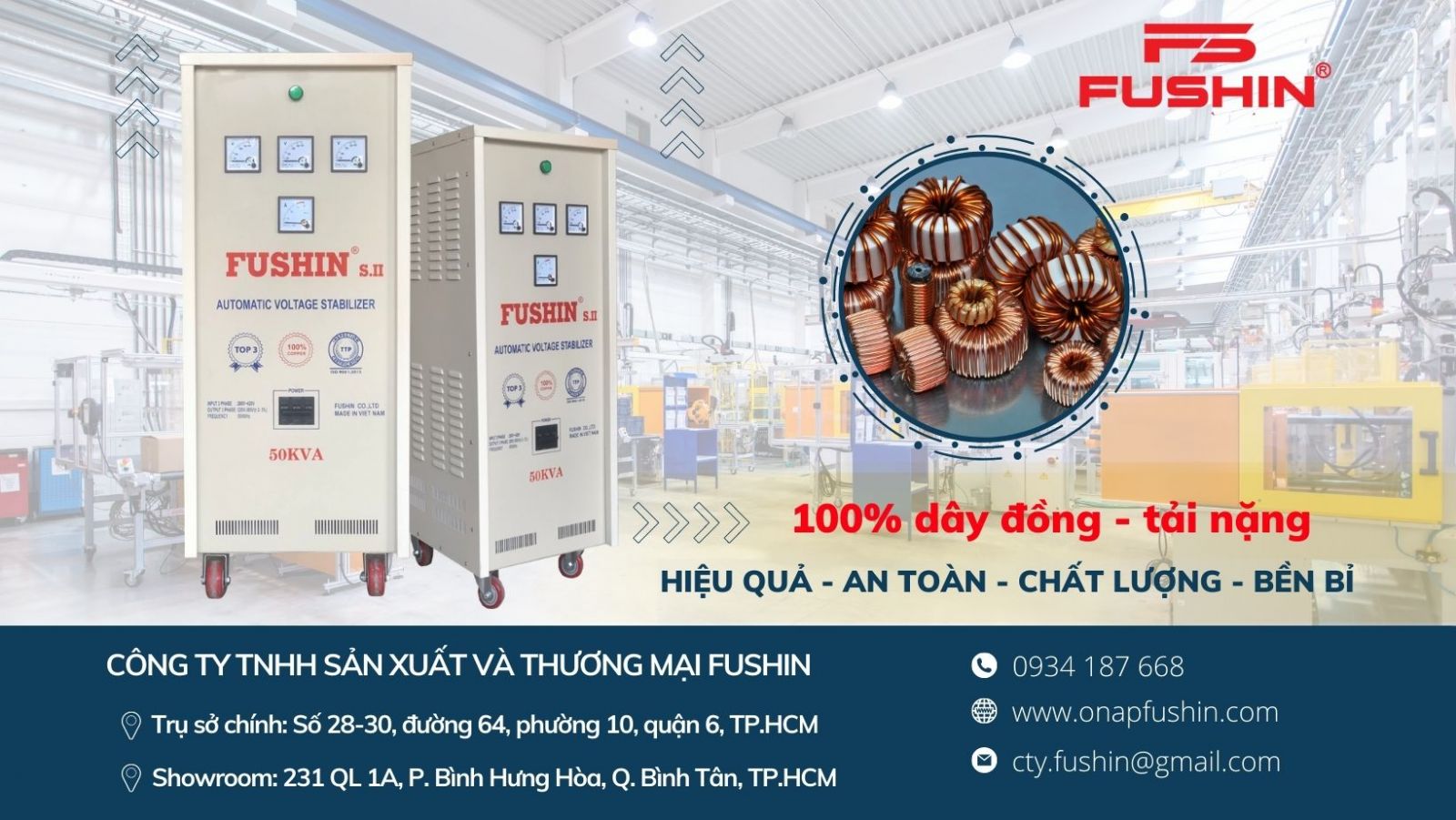 Máy ổn áp 3 pha Fushin 100% dây đồng, bảo hành 03 năm