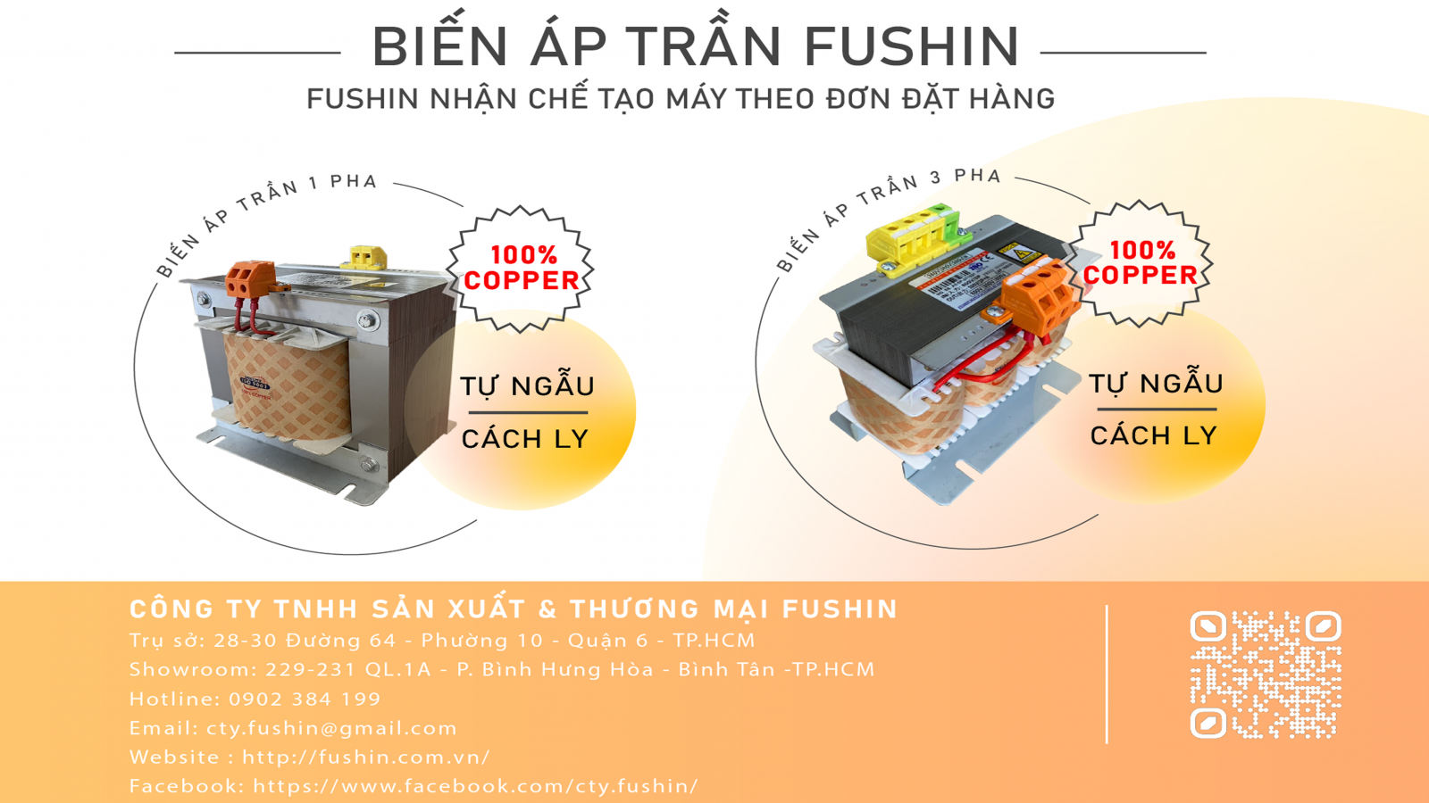 Biến áp trần 1 pha và biến áp trần 3 pha Fushin