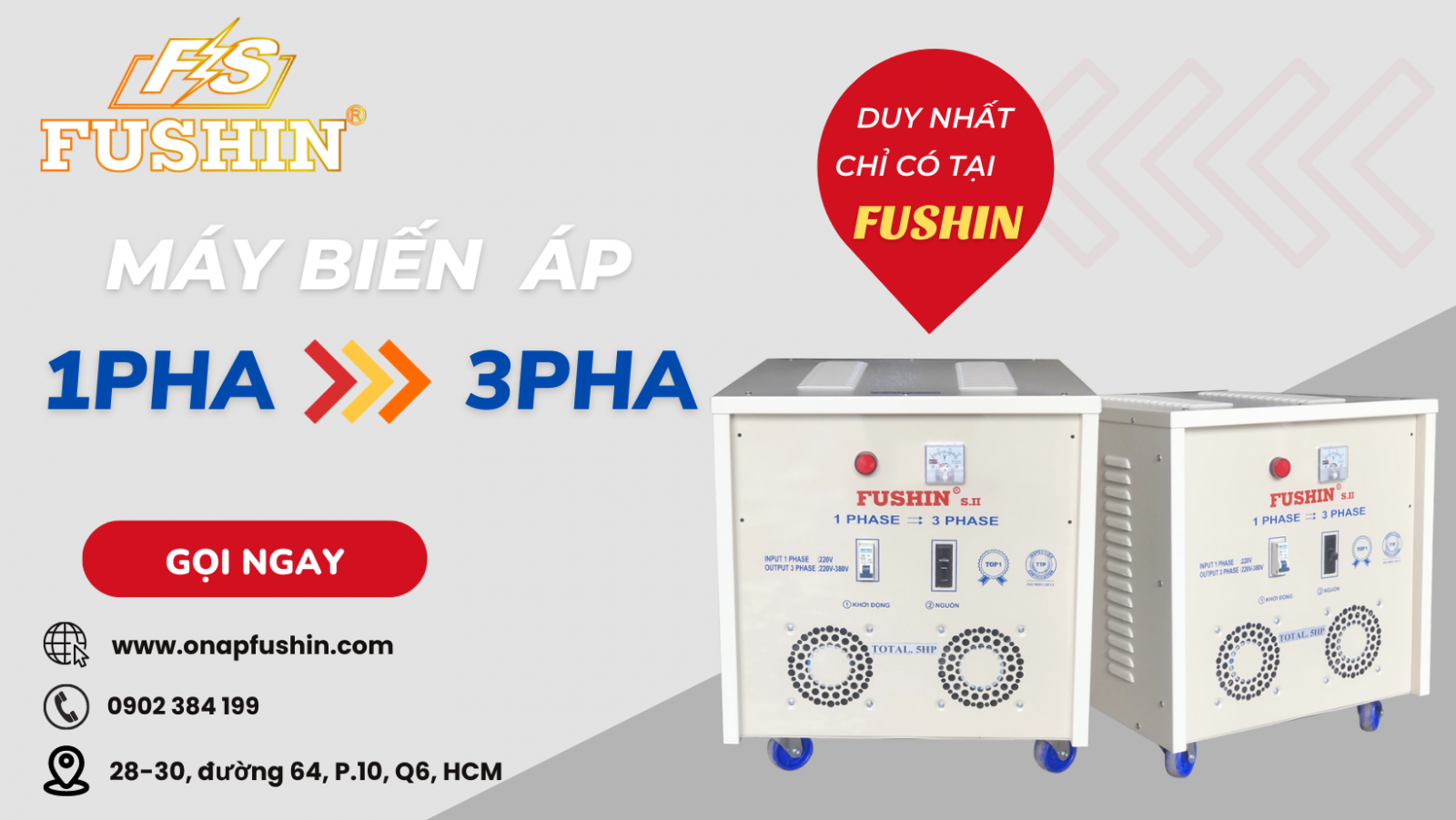 Máy biến áp 1 pha ra 3 pha fushin