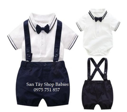 Set yếm áo trắng viền cổ  cho bé