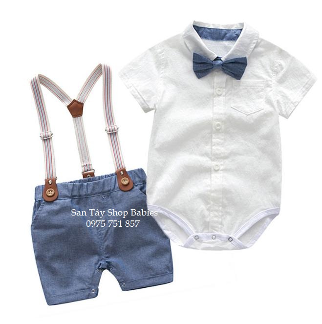 Set yếm áo trắng quần xanh cho bé