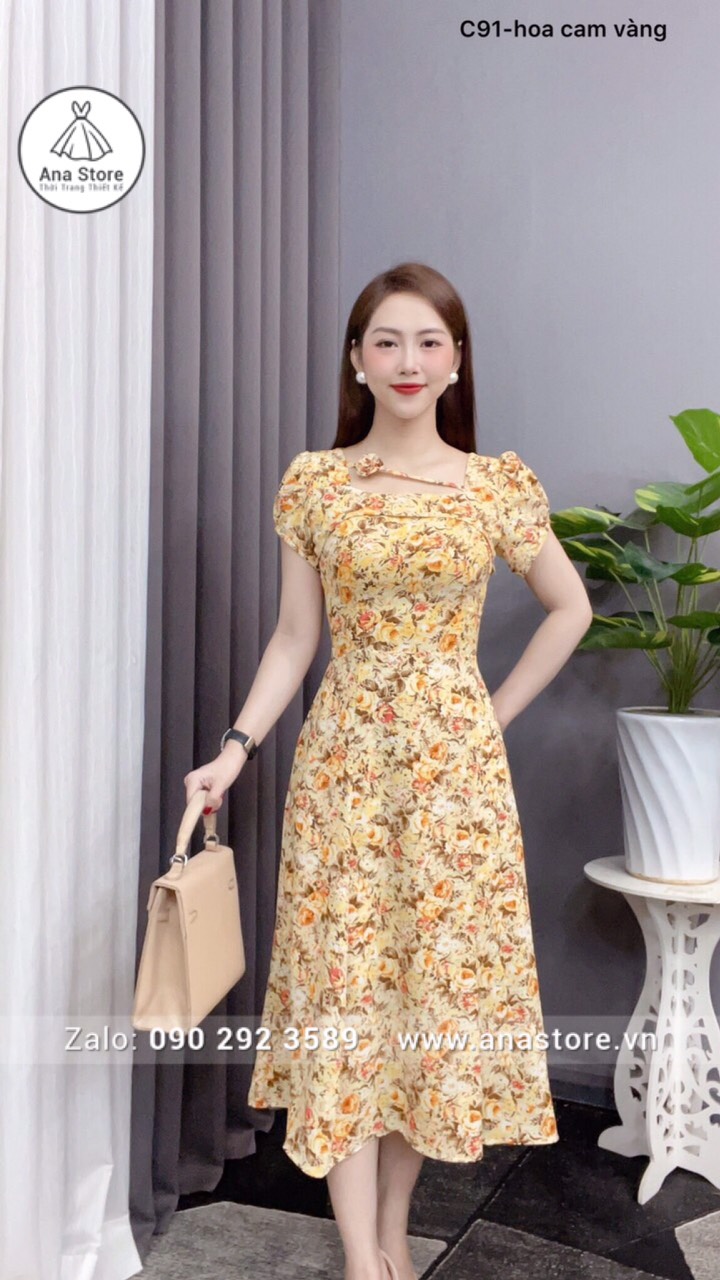 Đầm C91 Hoa cam vàng