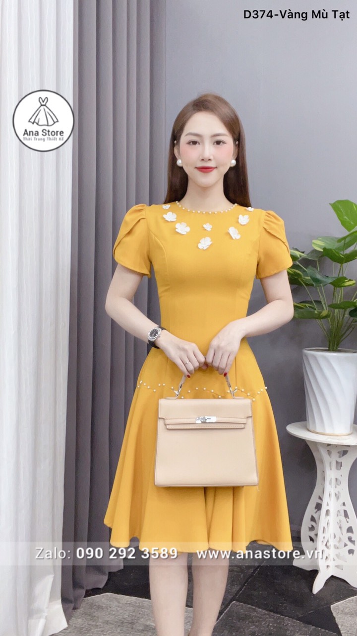 Đầm D374 Vàng mù tạt