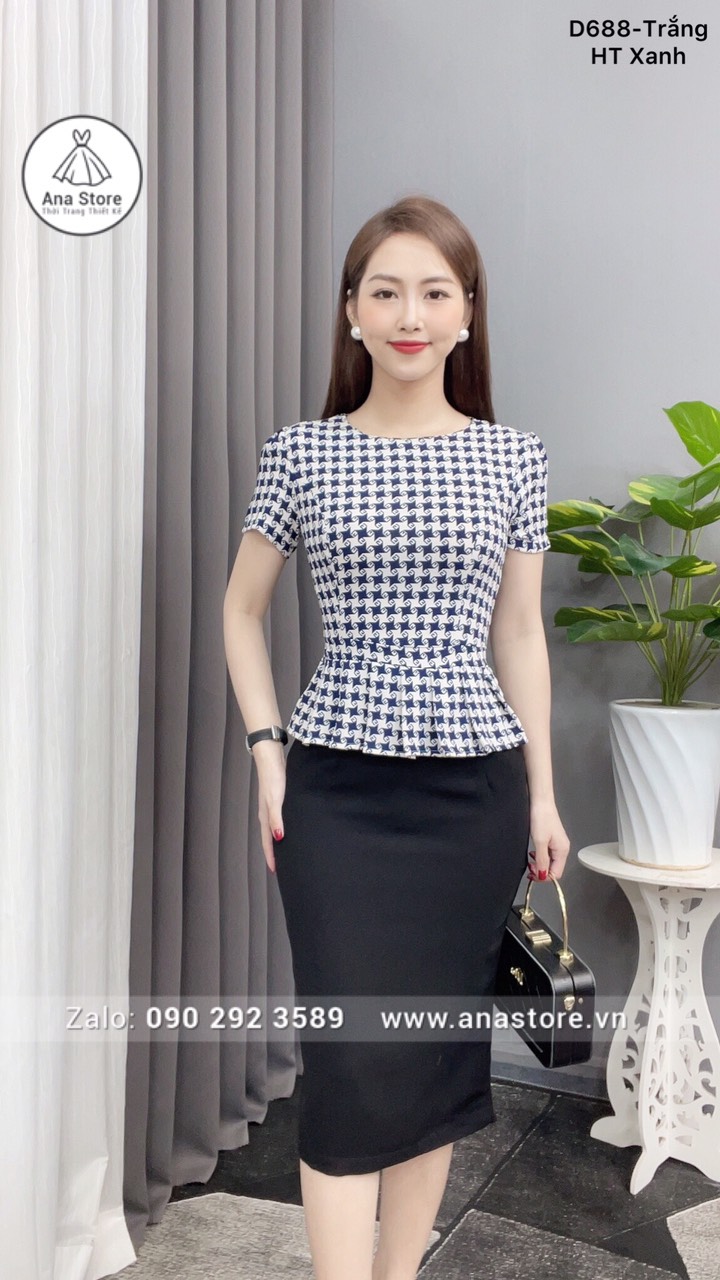 Đầm D688 trắng - Ht xanh