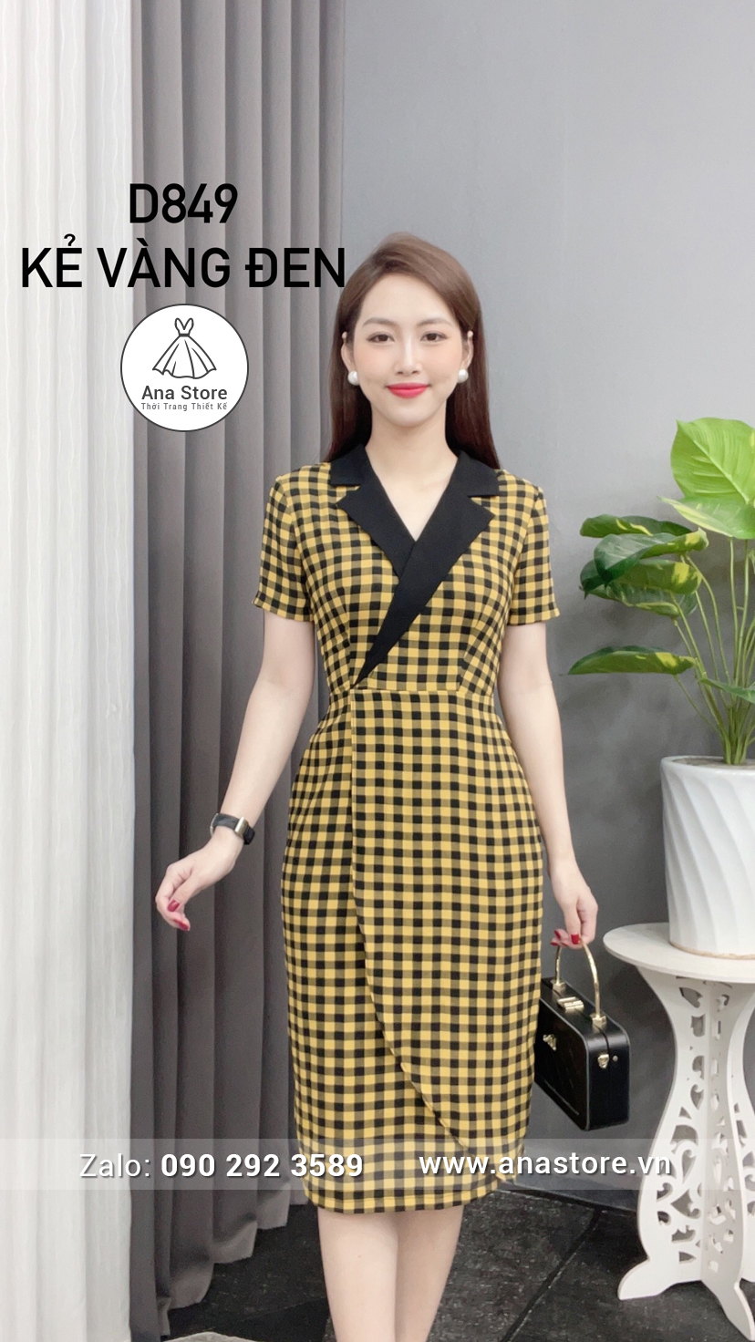Đầm D849 - kẻ vàng đen