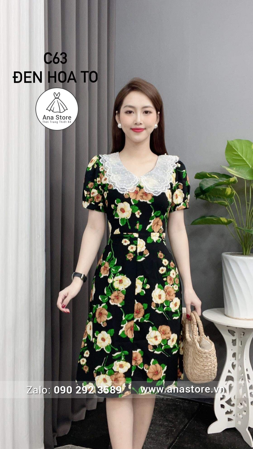 Đầm C63 - đen hoa to