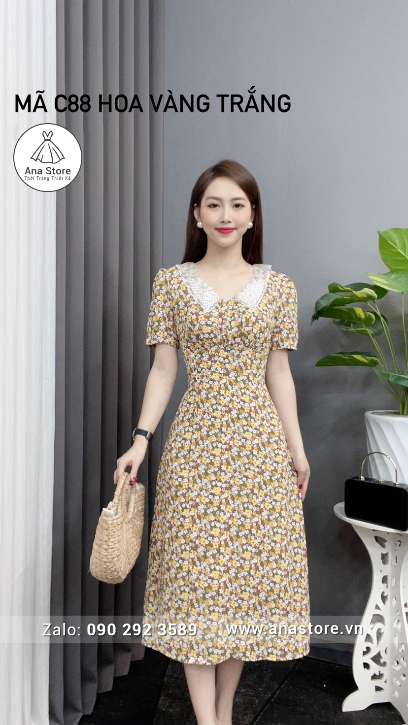 Đầm C88 - hoa vàng trắng