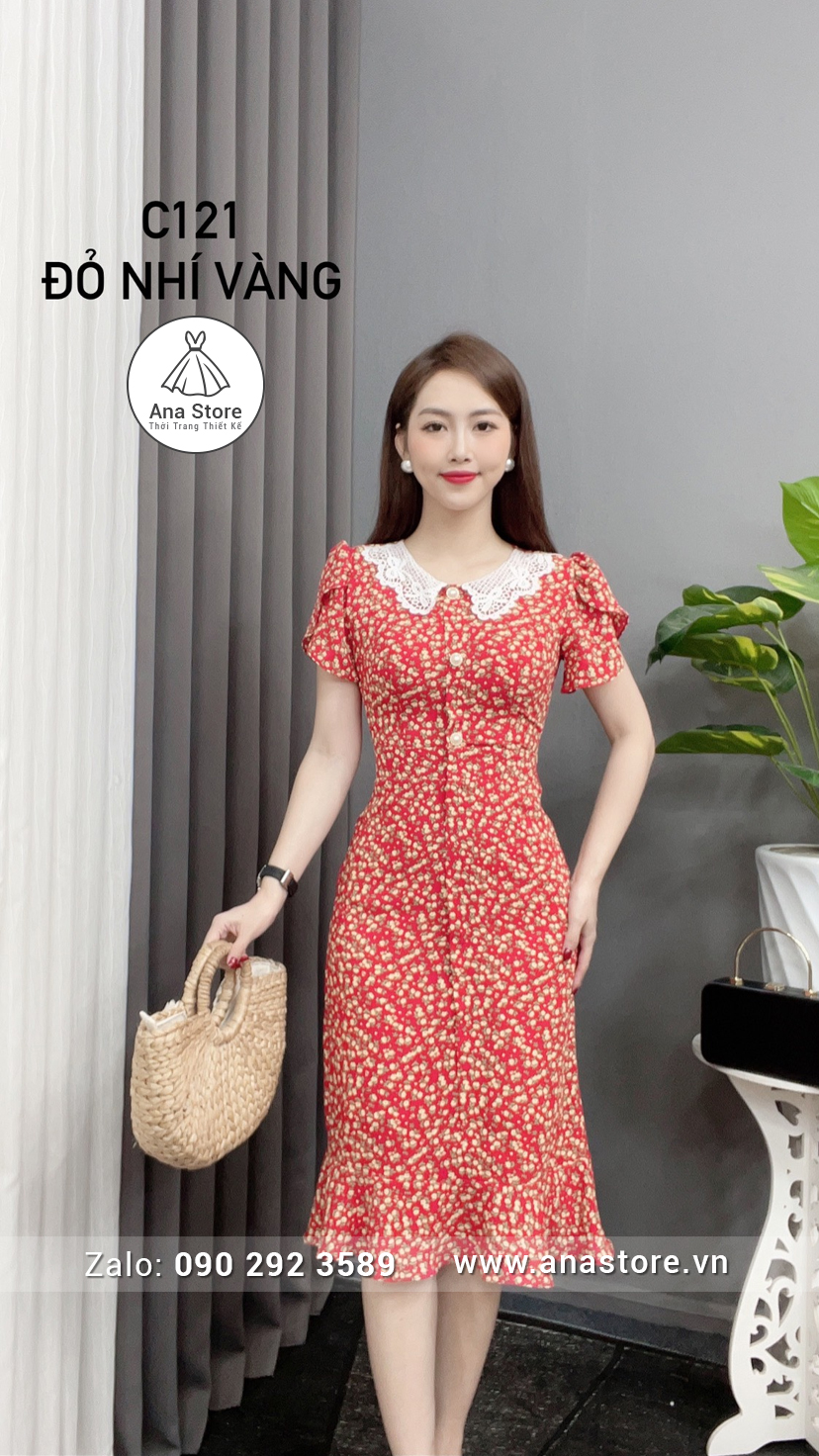Đầm C121 - đỏ nhí vàng