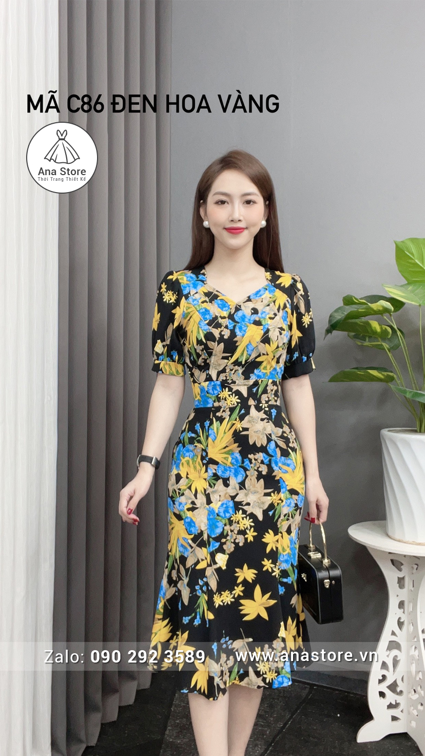 Đầm C86 - đen hoa vàng
