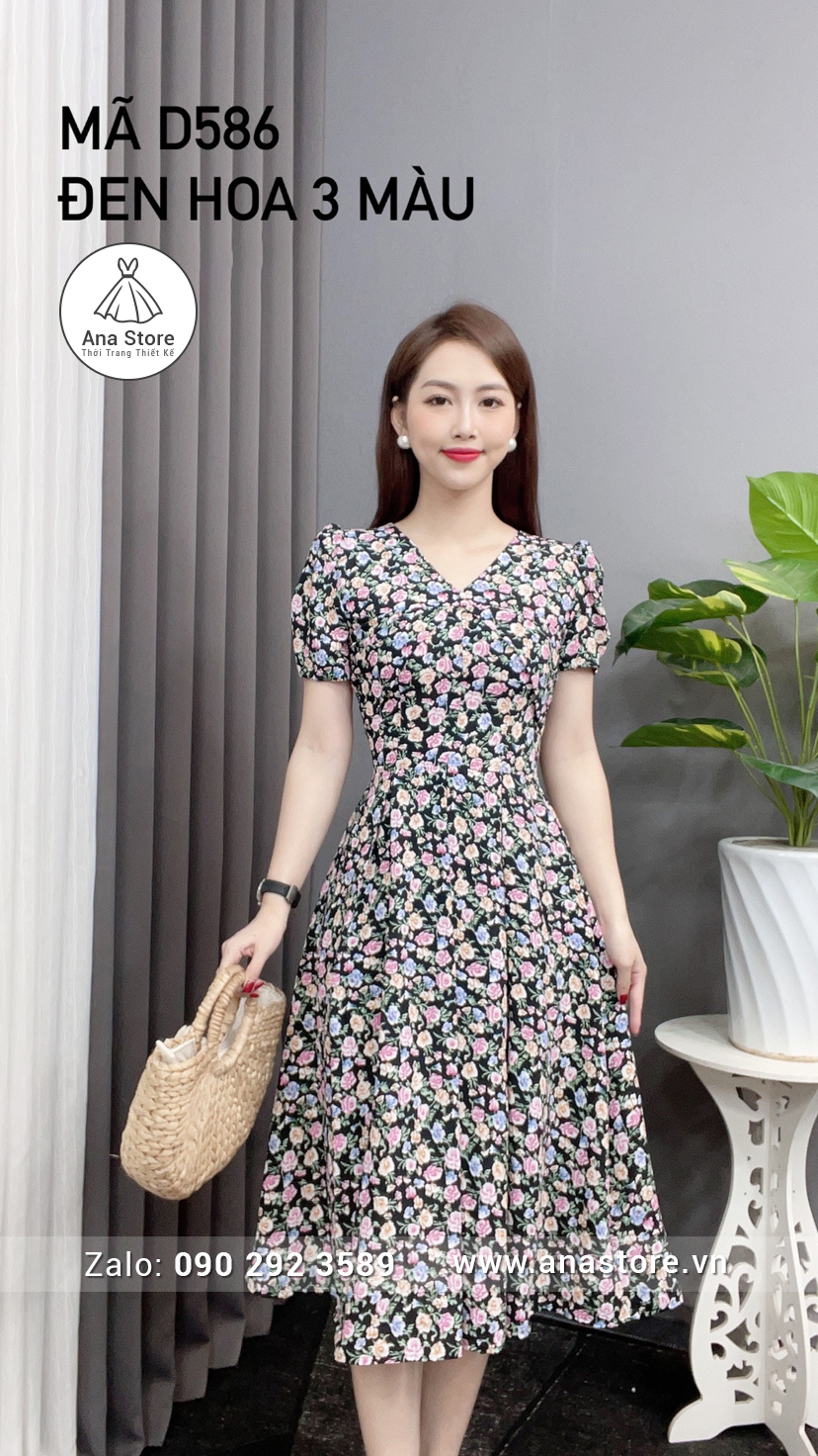 Đầm D586 - đen hoa 3 màu