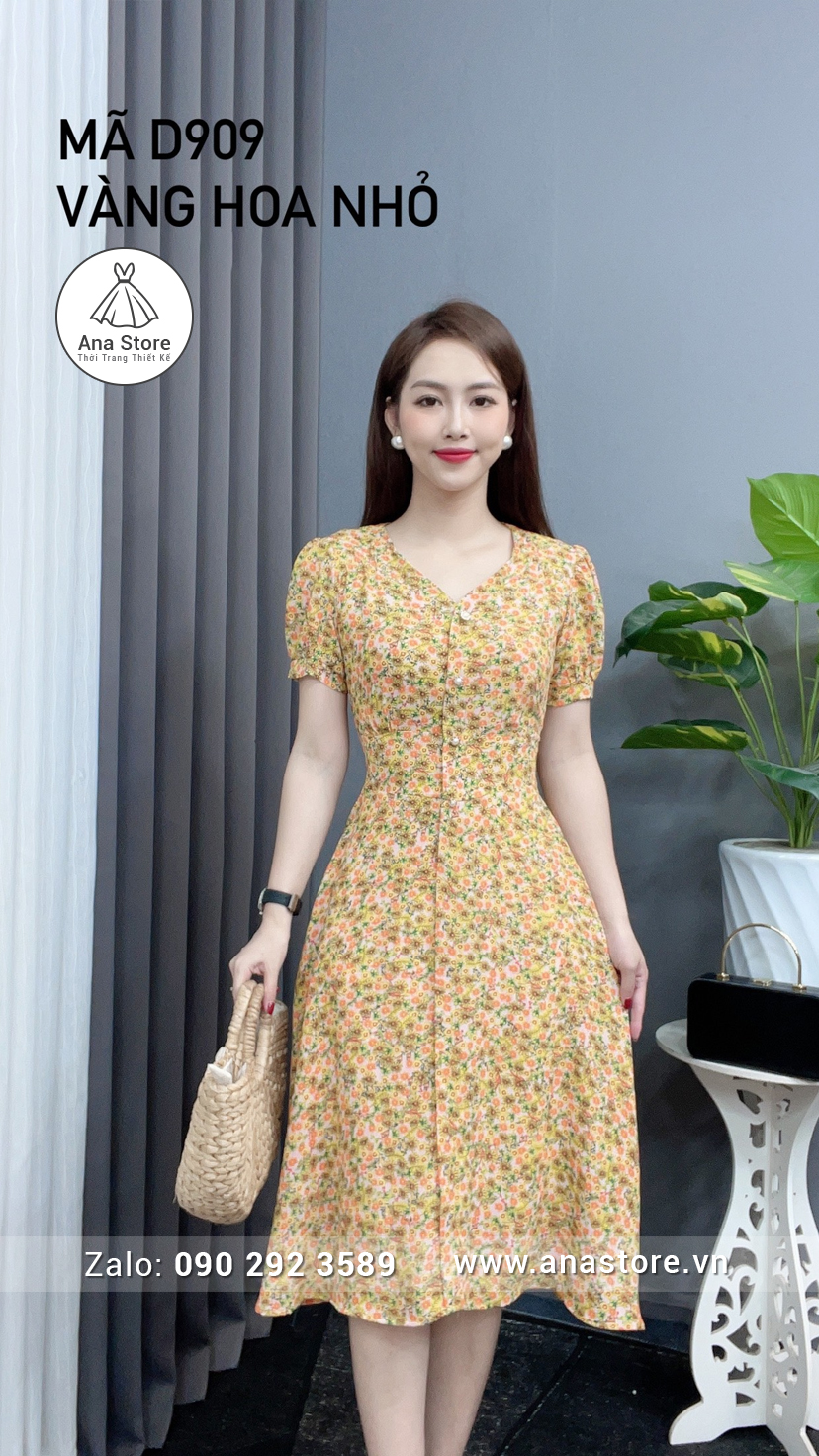 Đầm D909 - vàng hoa nhí