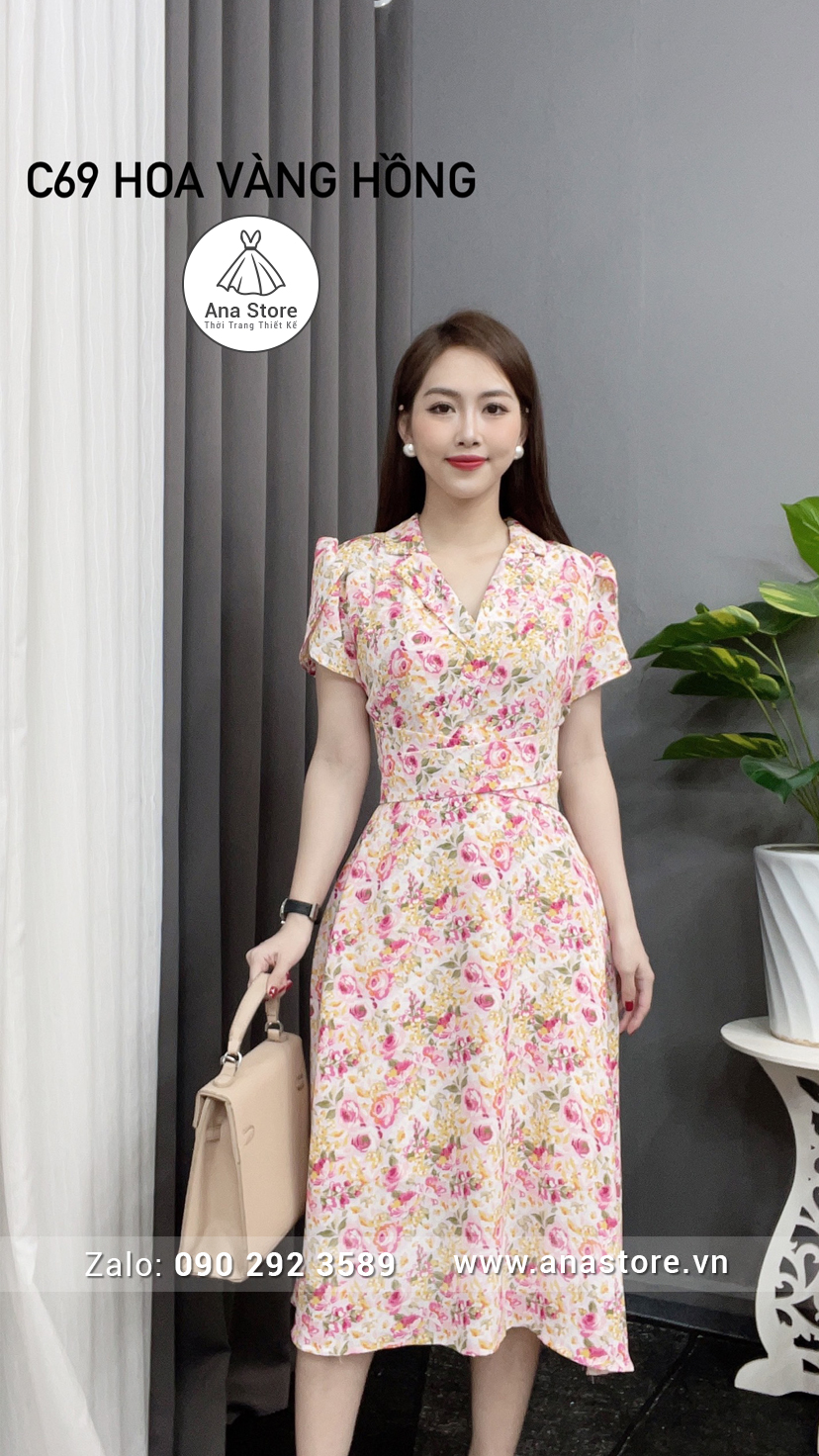 Đầm C69 - hoa vàng hồng