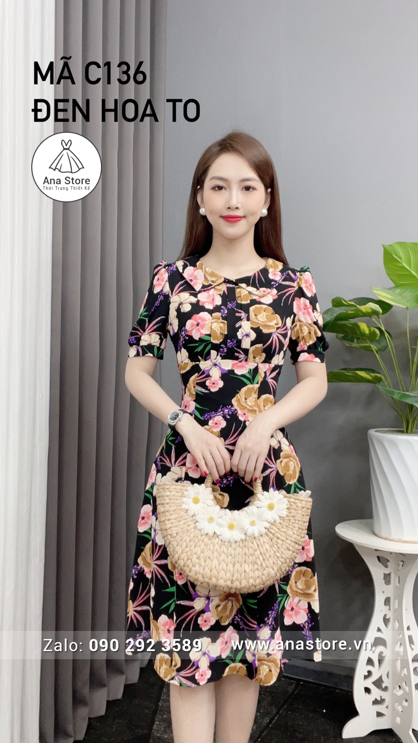 Đầm C136 - đen hoa to