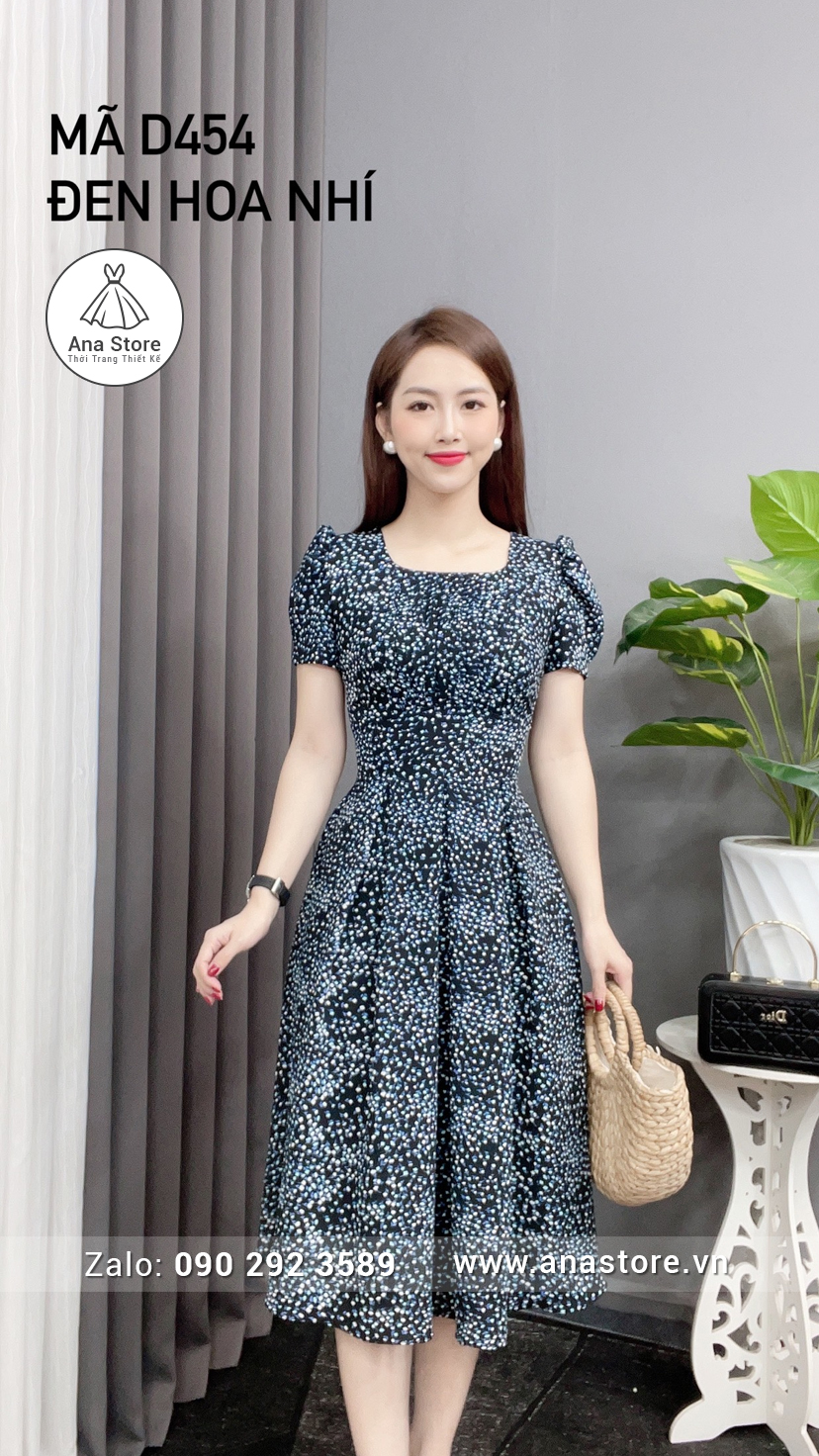 Đầm D454 - đen hoa nhí