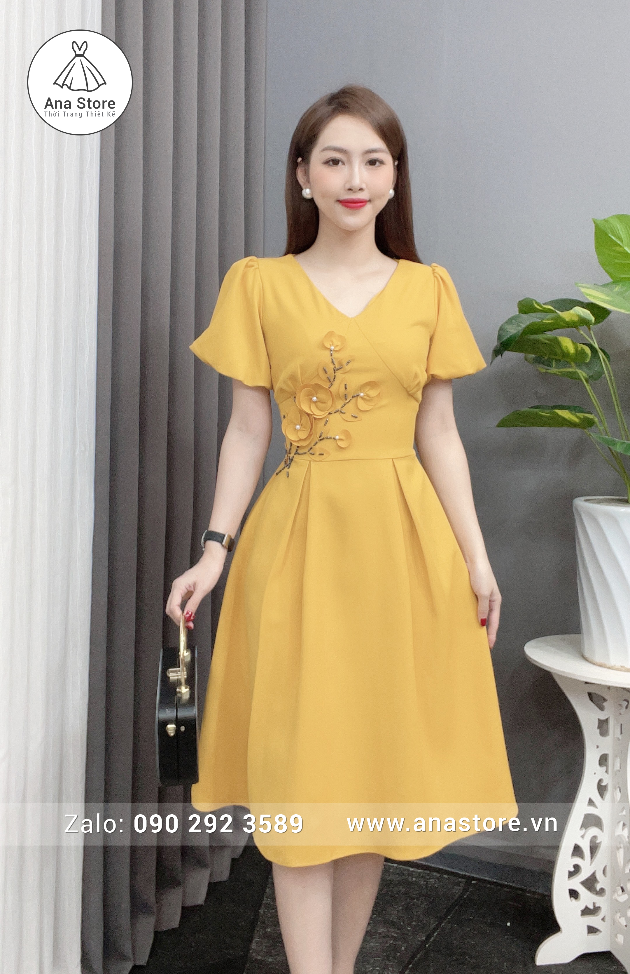 Đầm D968 - vàng mù tạt