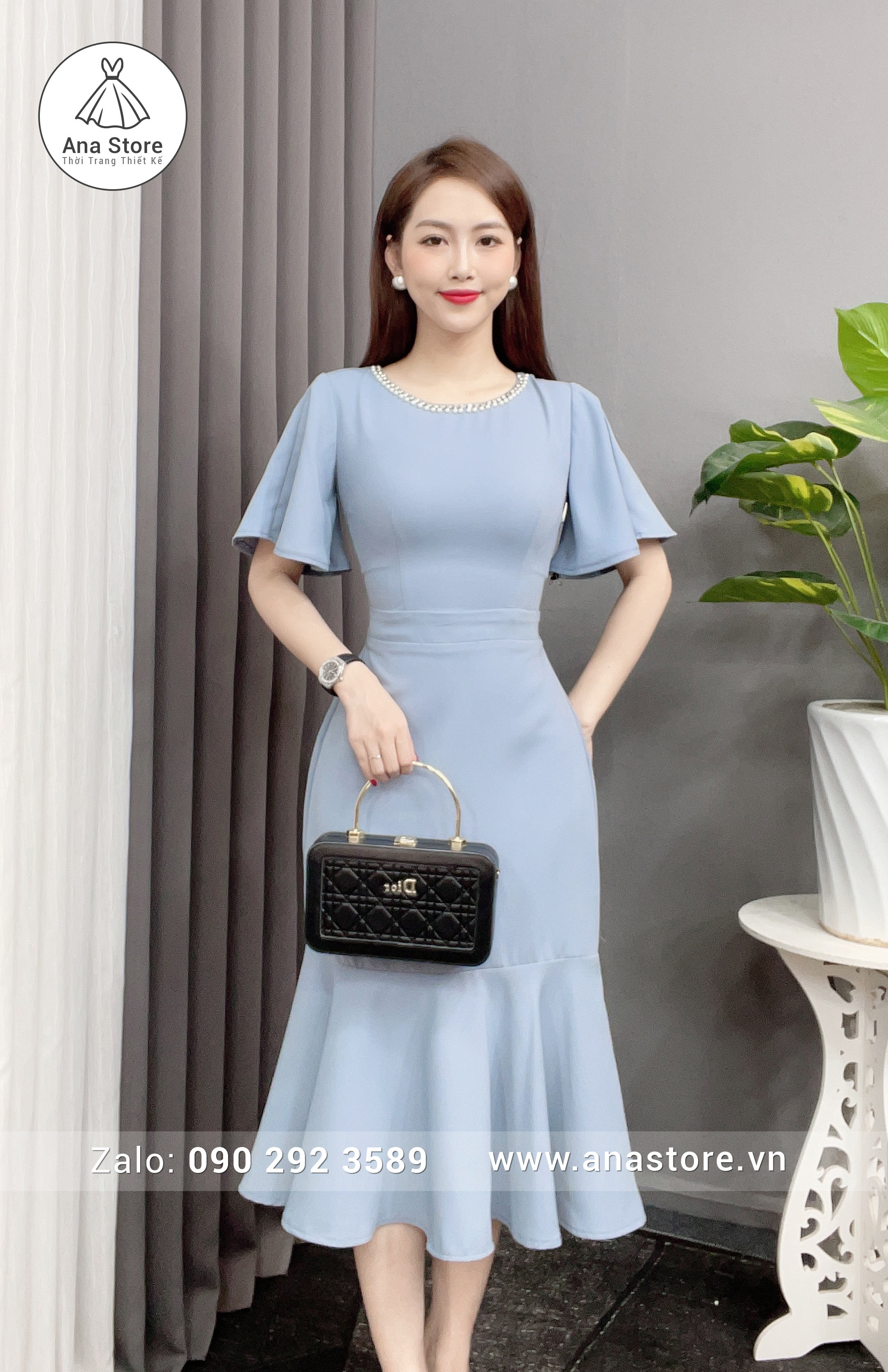 Đầm D992 - xanh đá