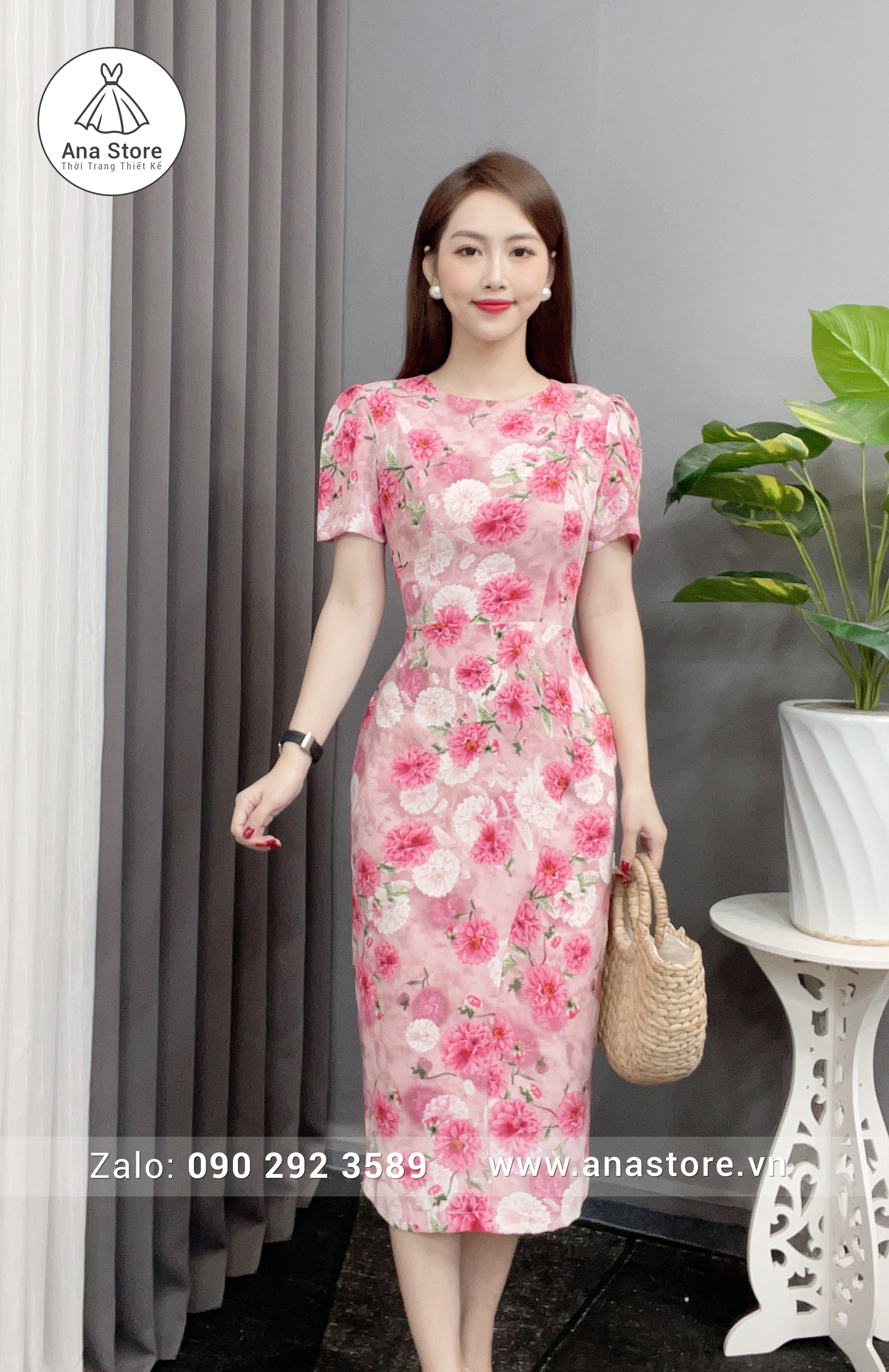 Đầm C129 Hồng Hoa to