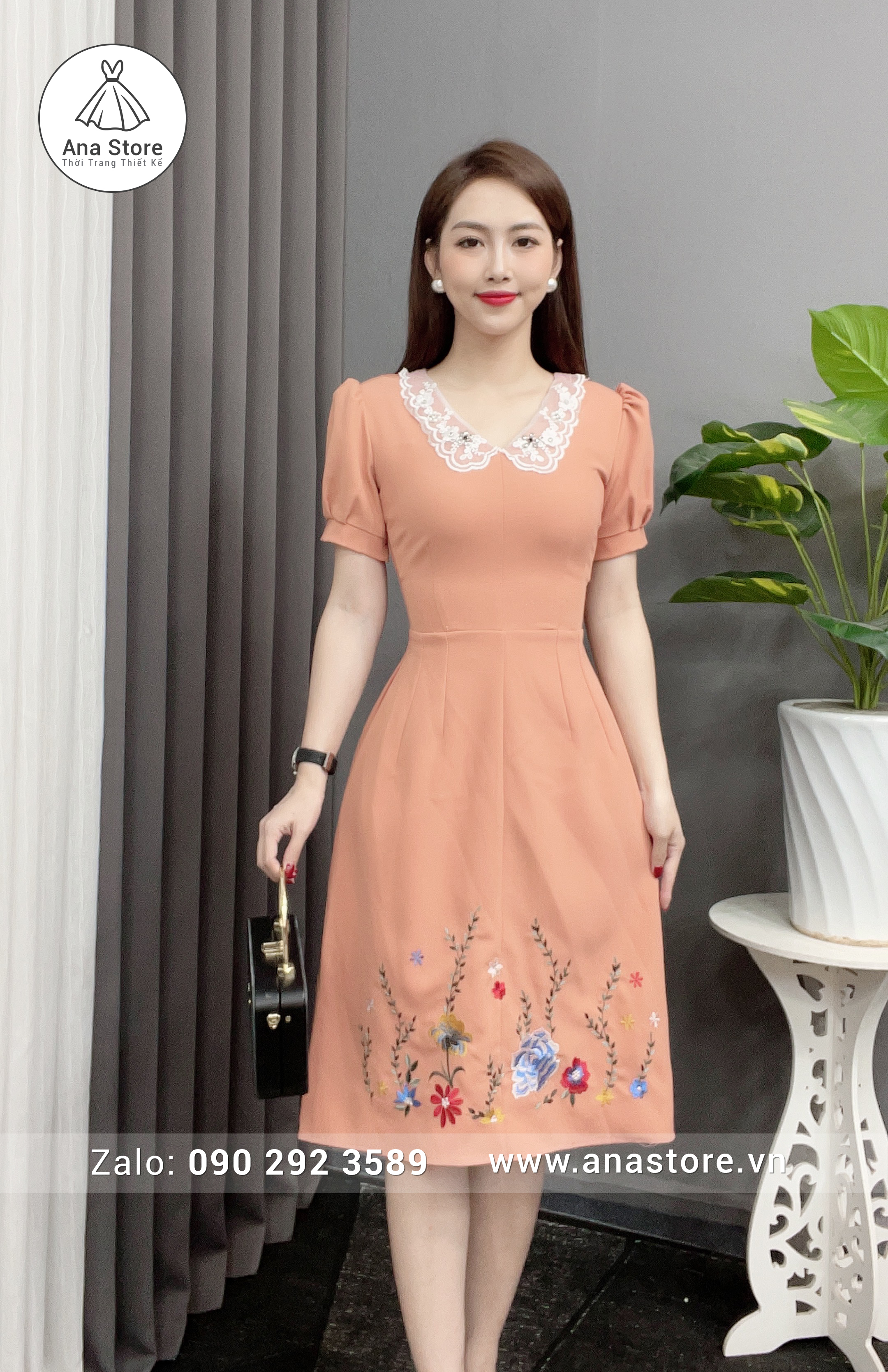 Đầm D808 - cam sữa
