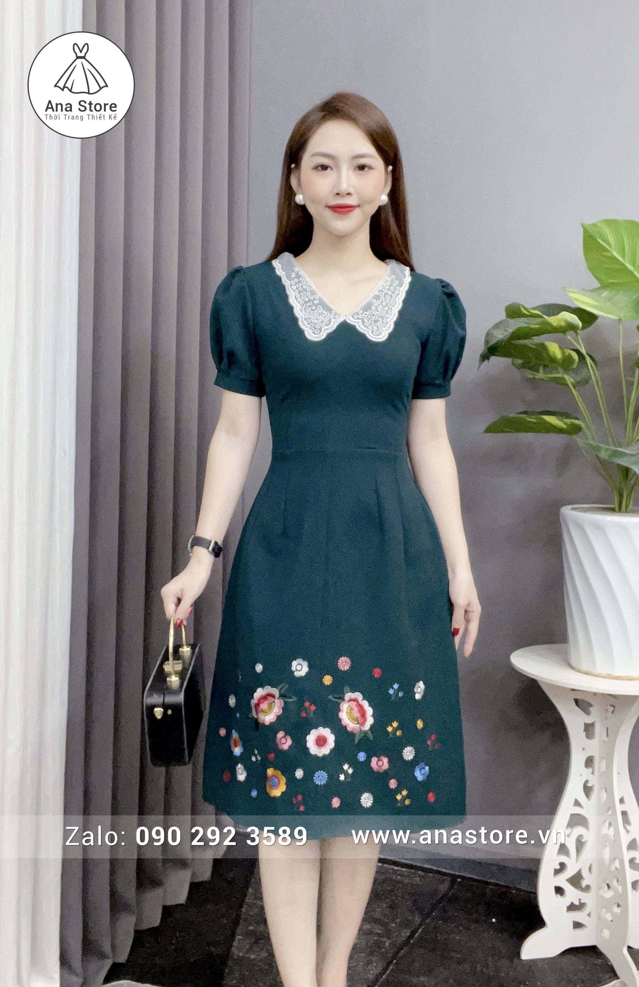 Đầm D808 - xanh cổ vịt