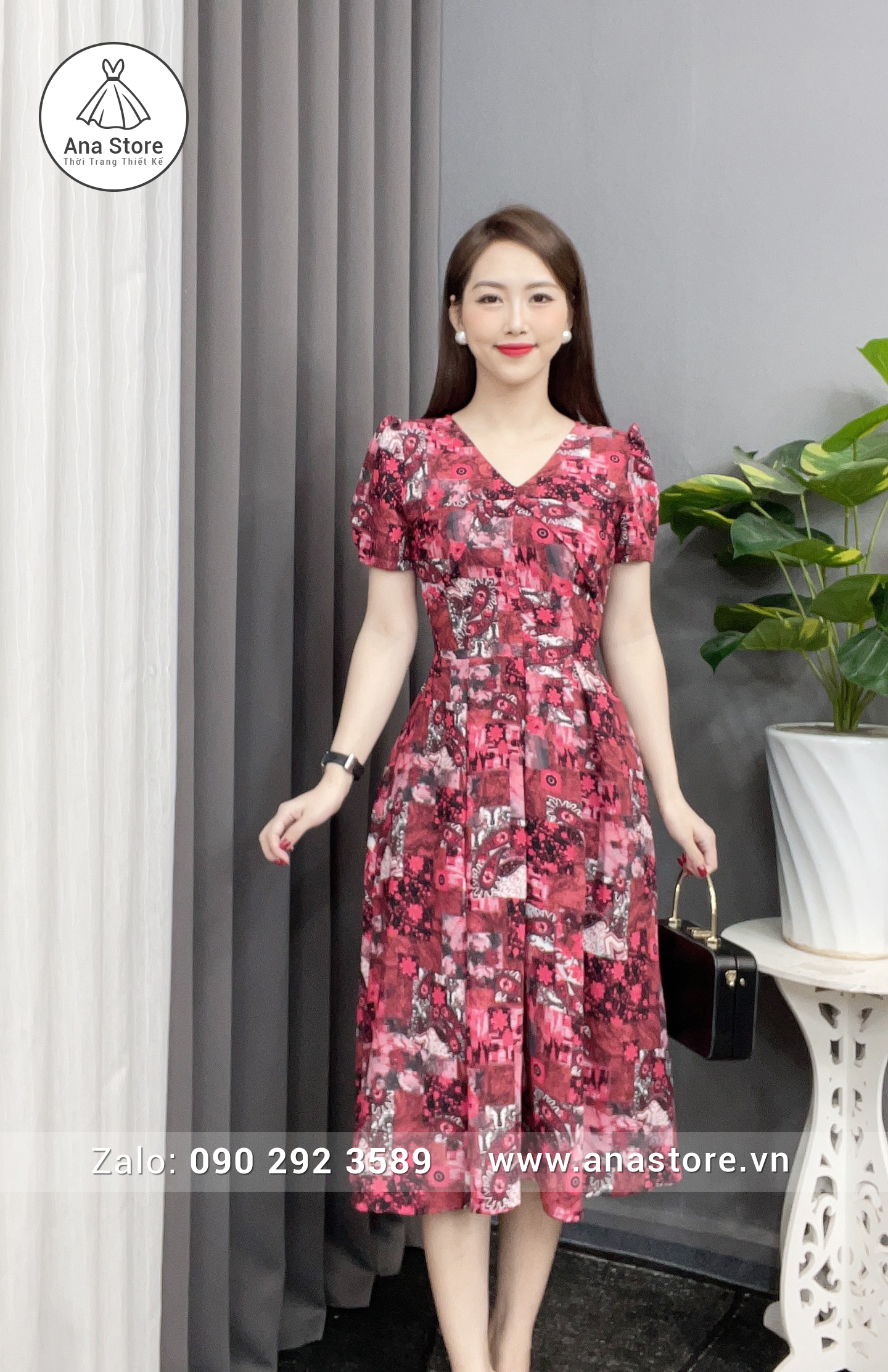 Đầm D586 - HT hoa đỏ