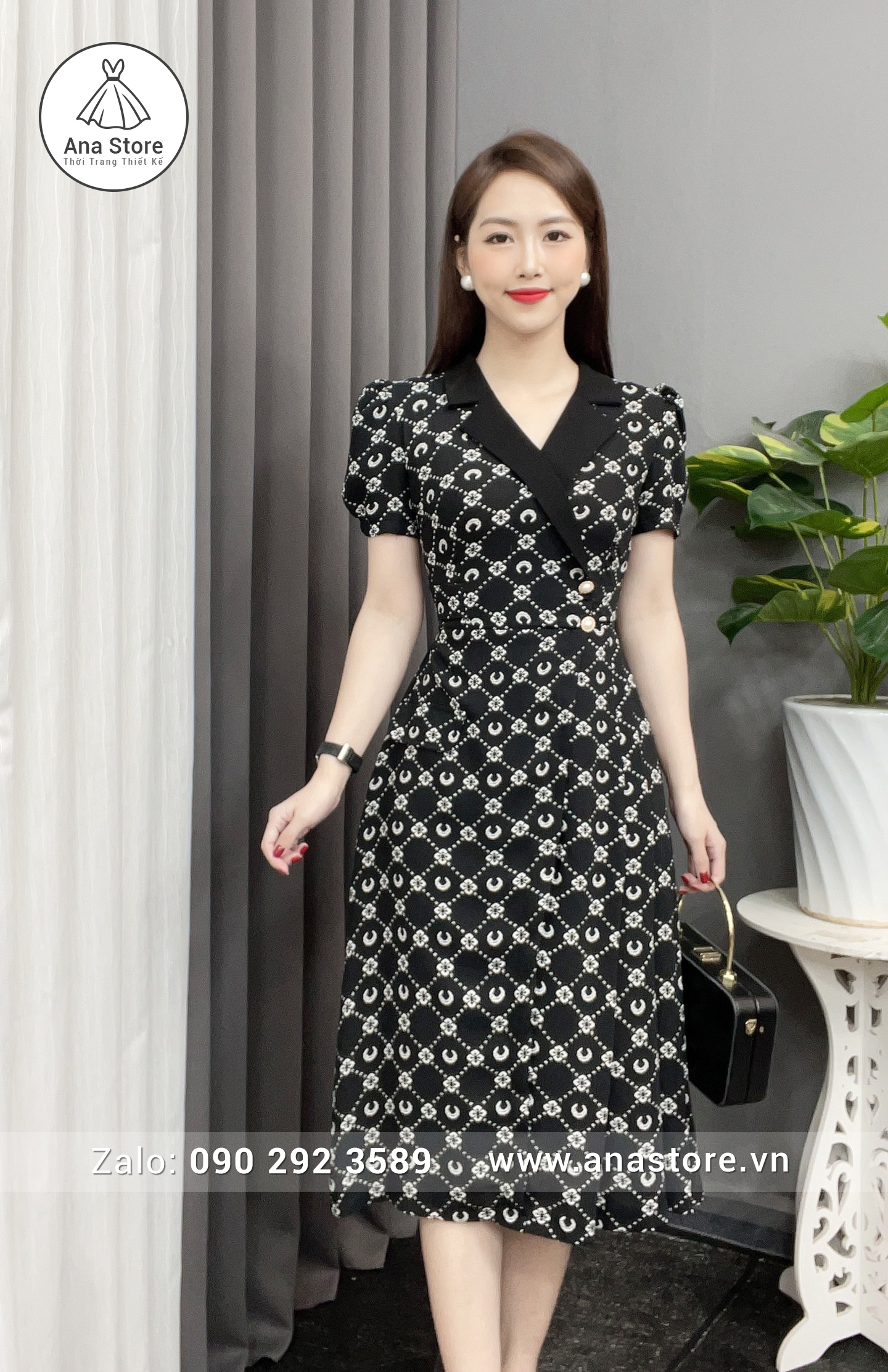 Đầm D176 - Đen HT Trắng