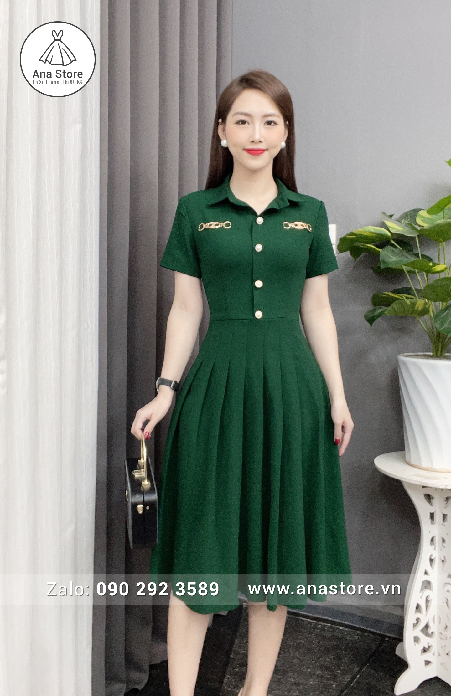 Đầm C117 - xanh lá đậm