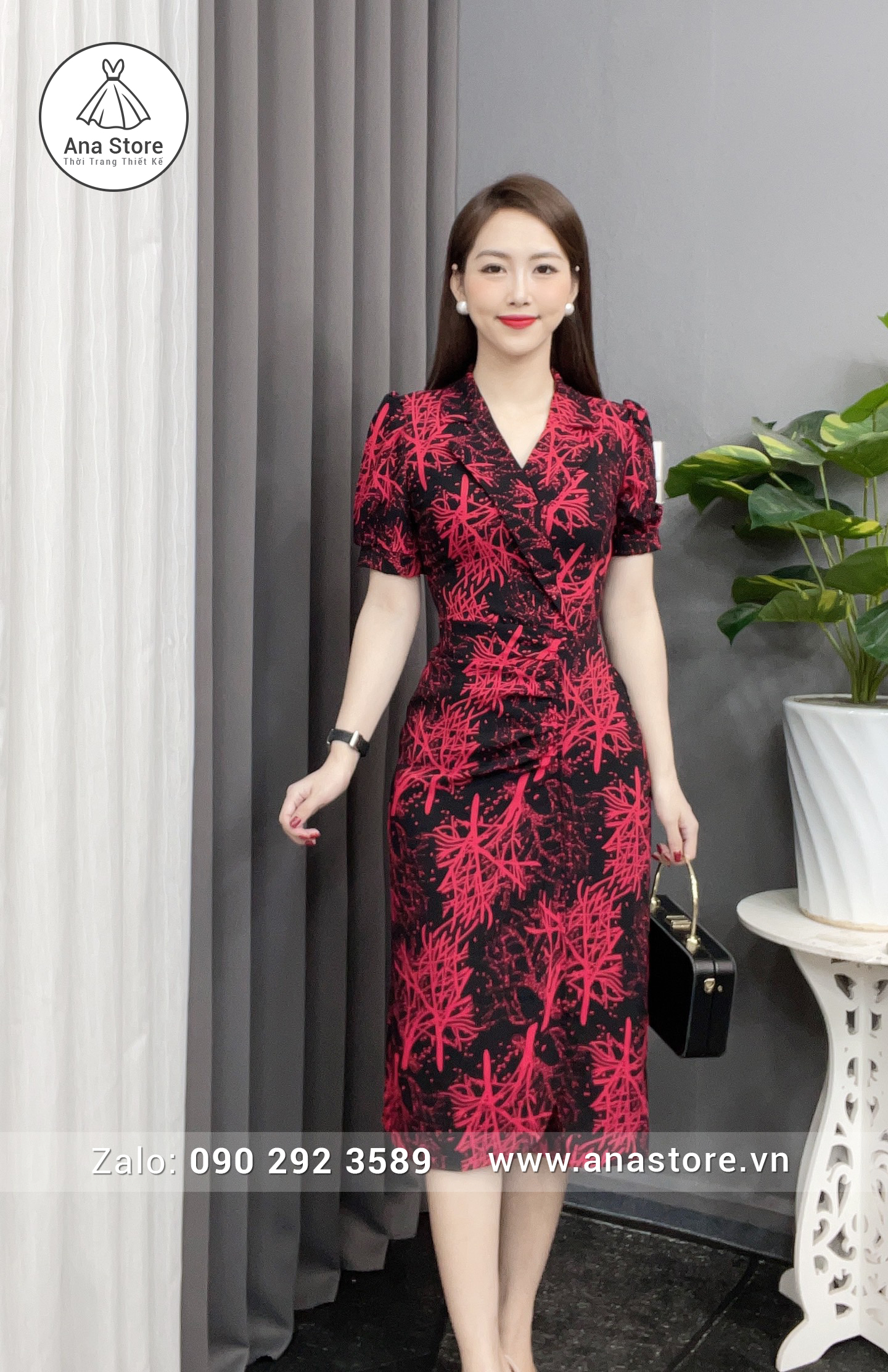 Đầm C01 - Đen HT đỏ