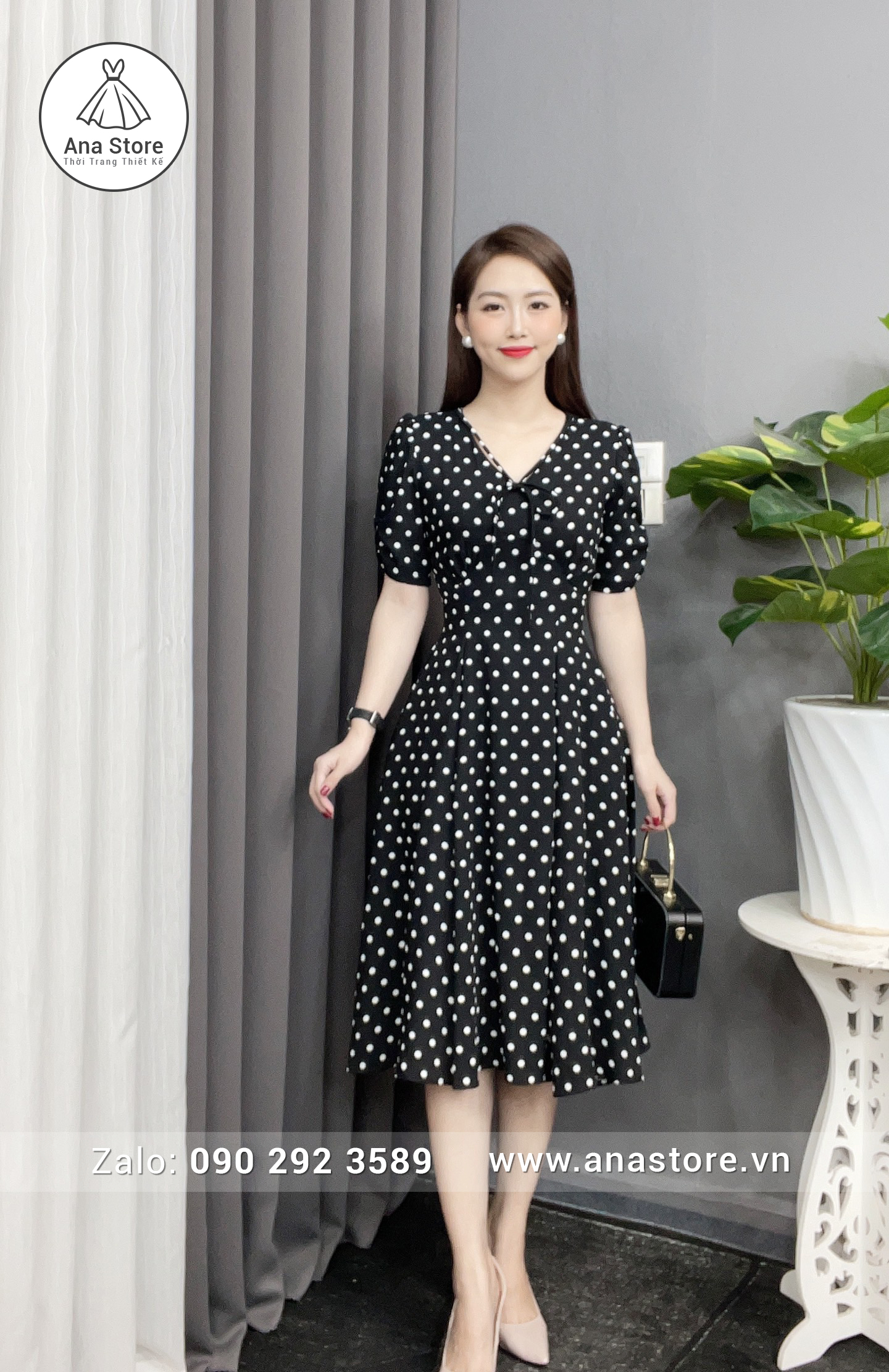 Đầm C132 - đen chấm bi