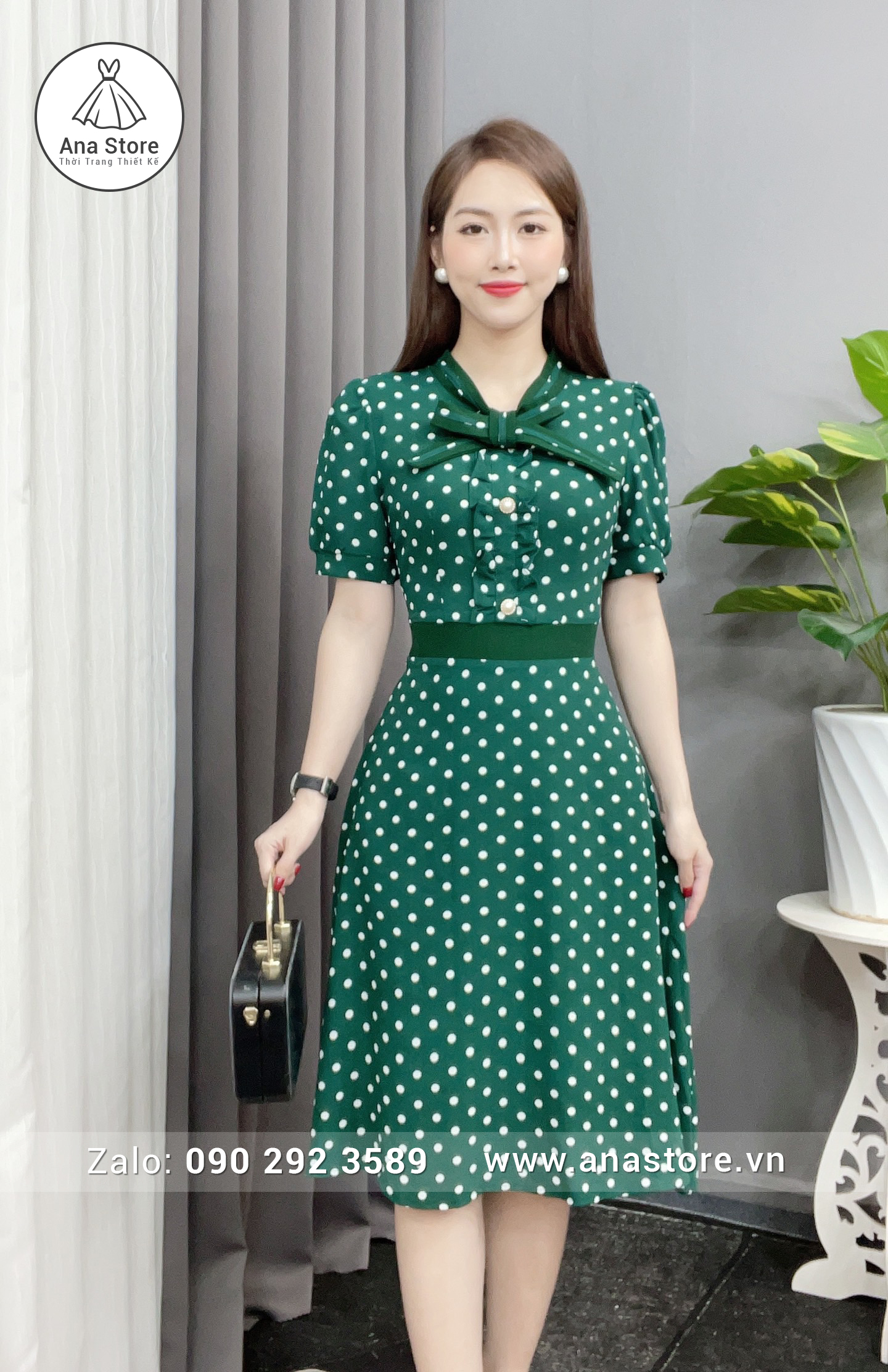 Đầm D769 - xanh chấm bi