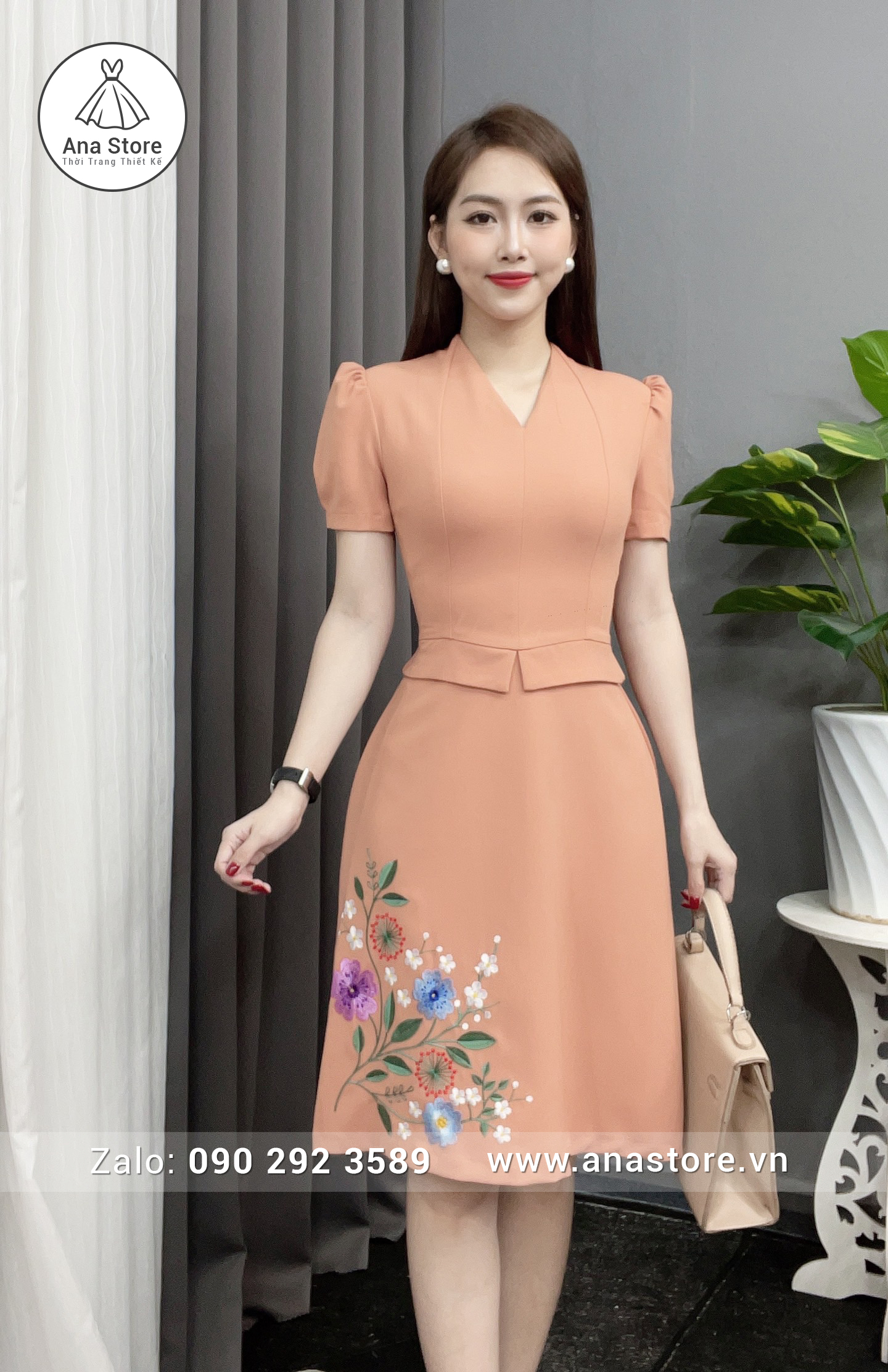 Đầm D872 - cam sữa