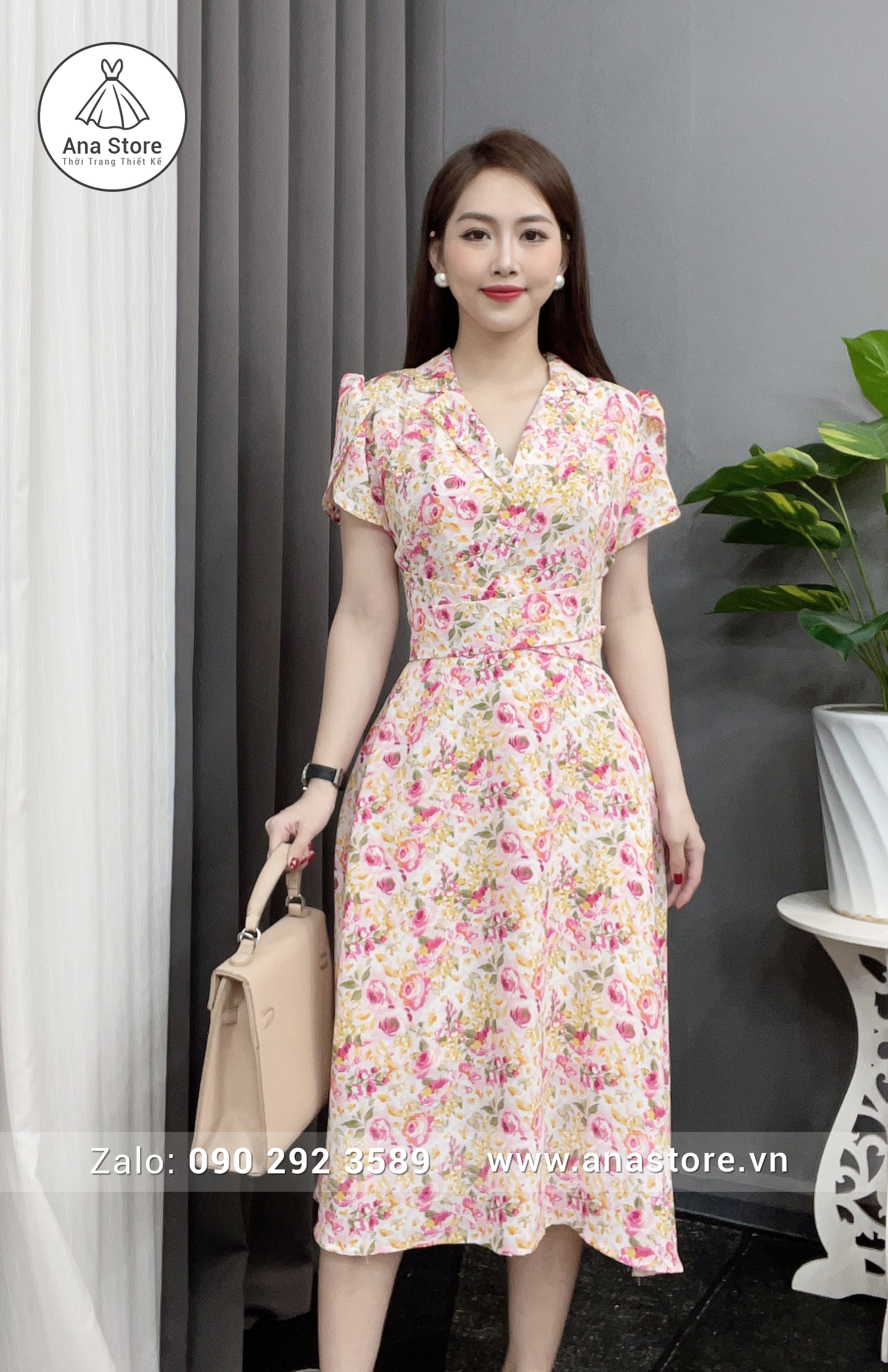 Đầm C69 - hoa vàng hồng