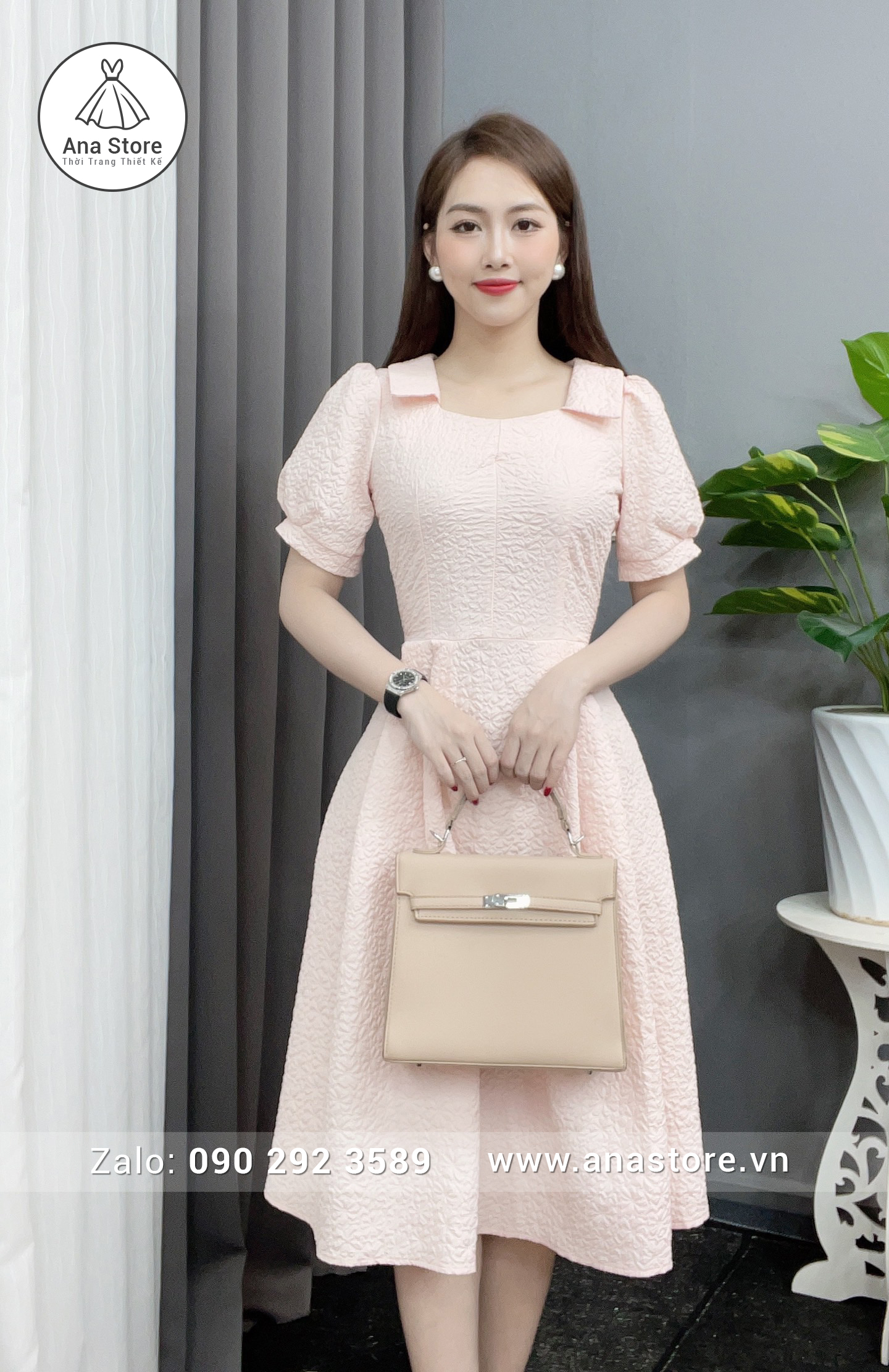 Đầm D933 - hoa hồng nổi