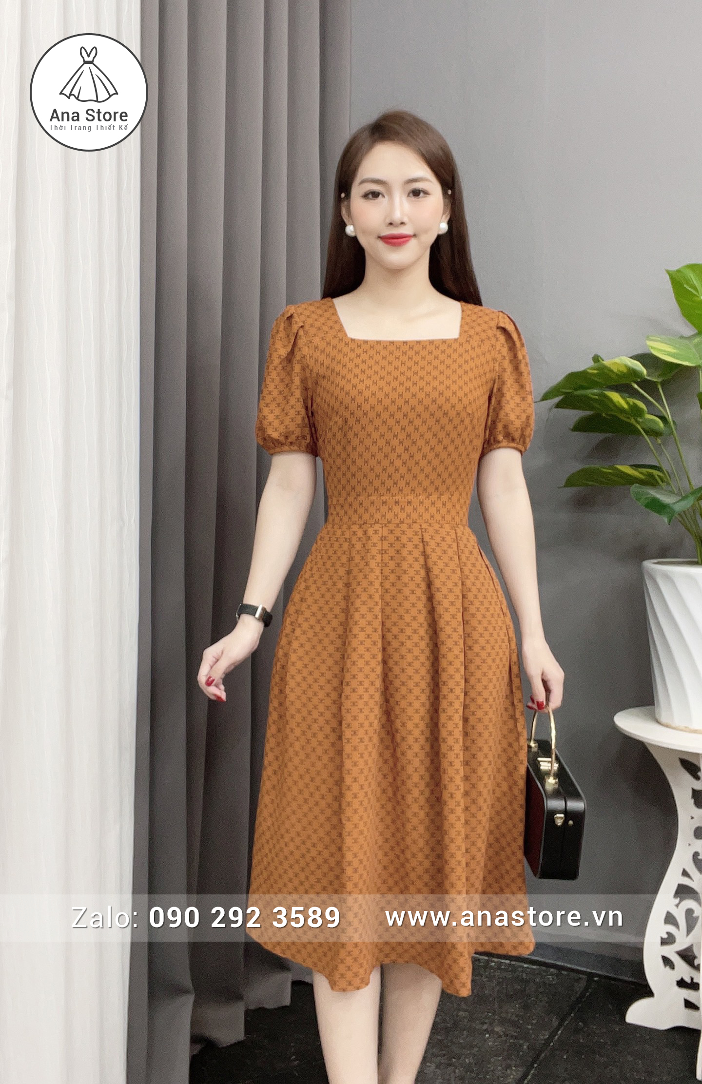 Đầm C84 - cam HT đen