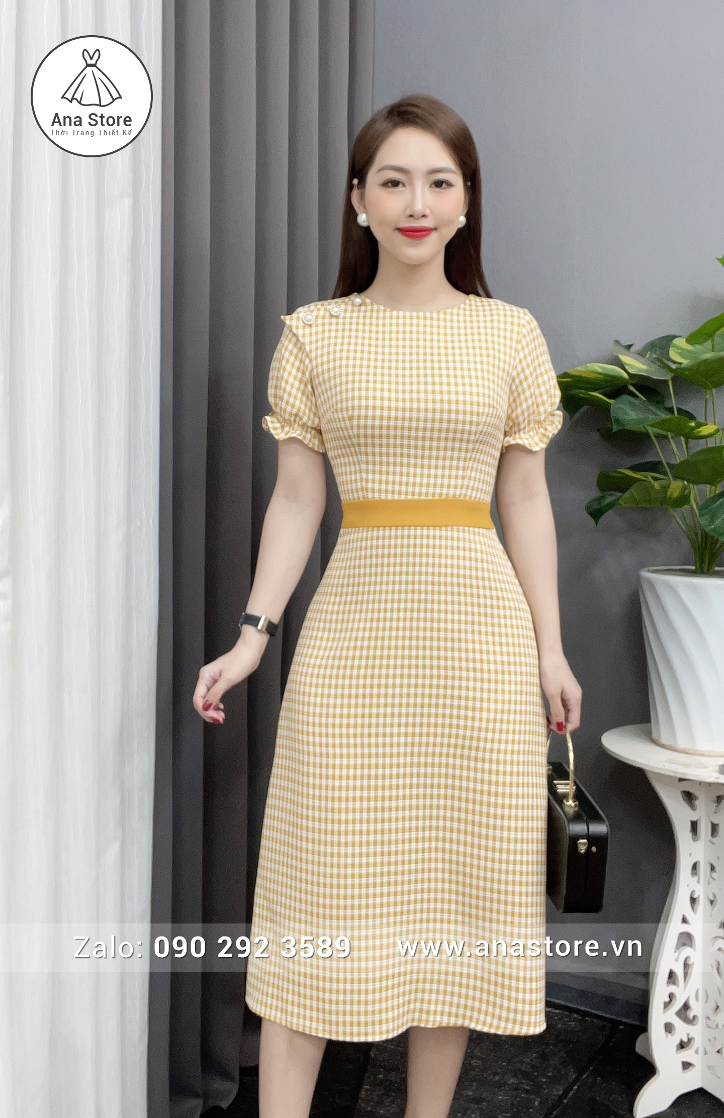 Đầm C93 - kẻ vàng trắng