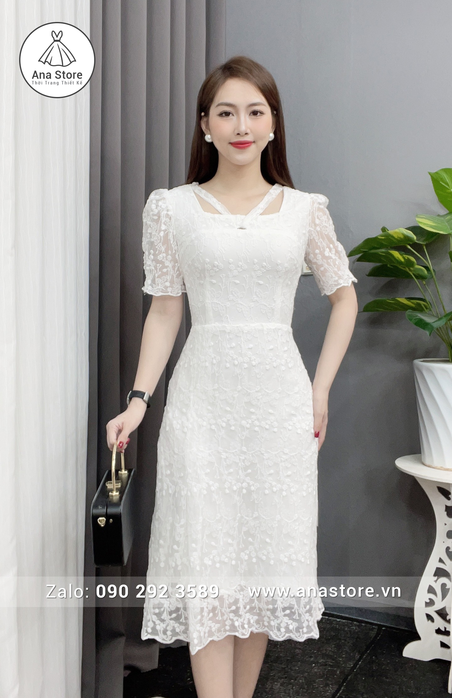 Đầm D509 - ren trắng nổi