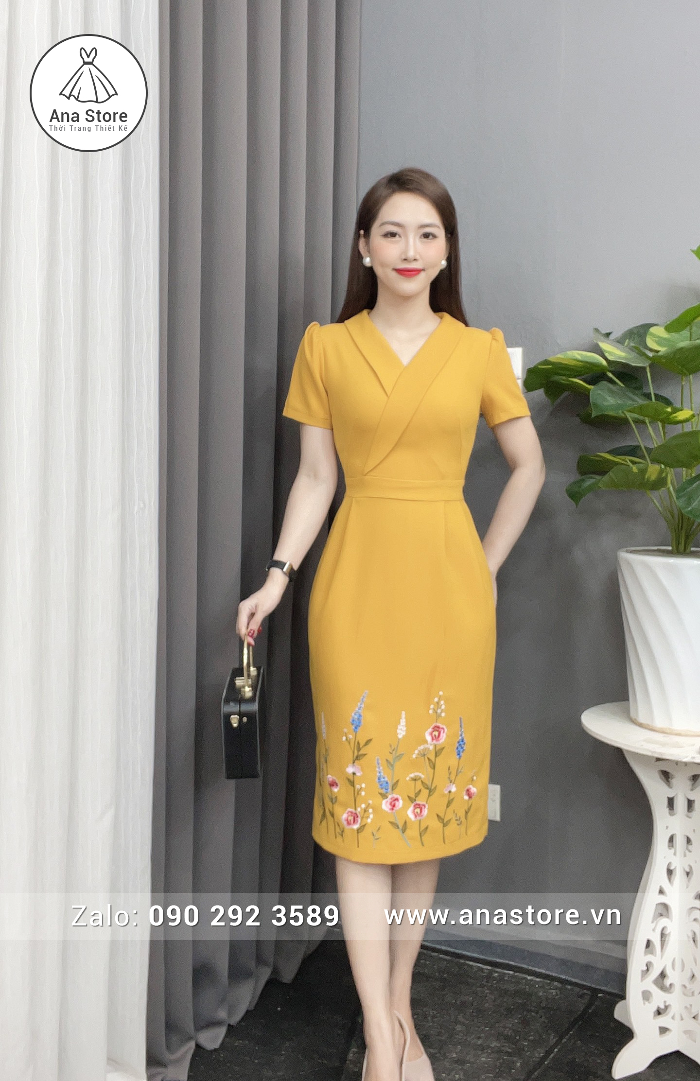 Đầm C143 - vàng mù tạt