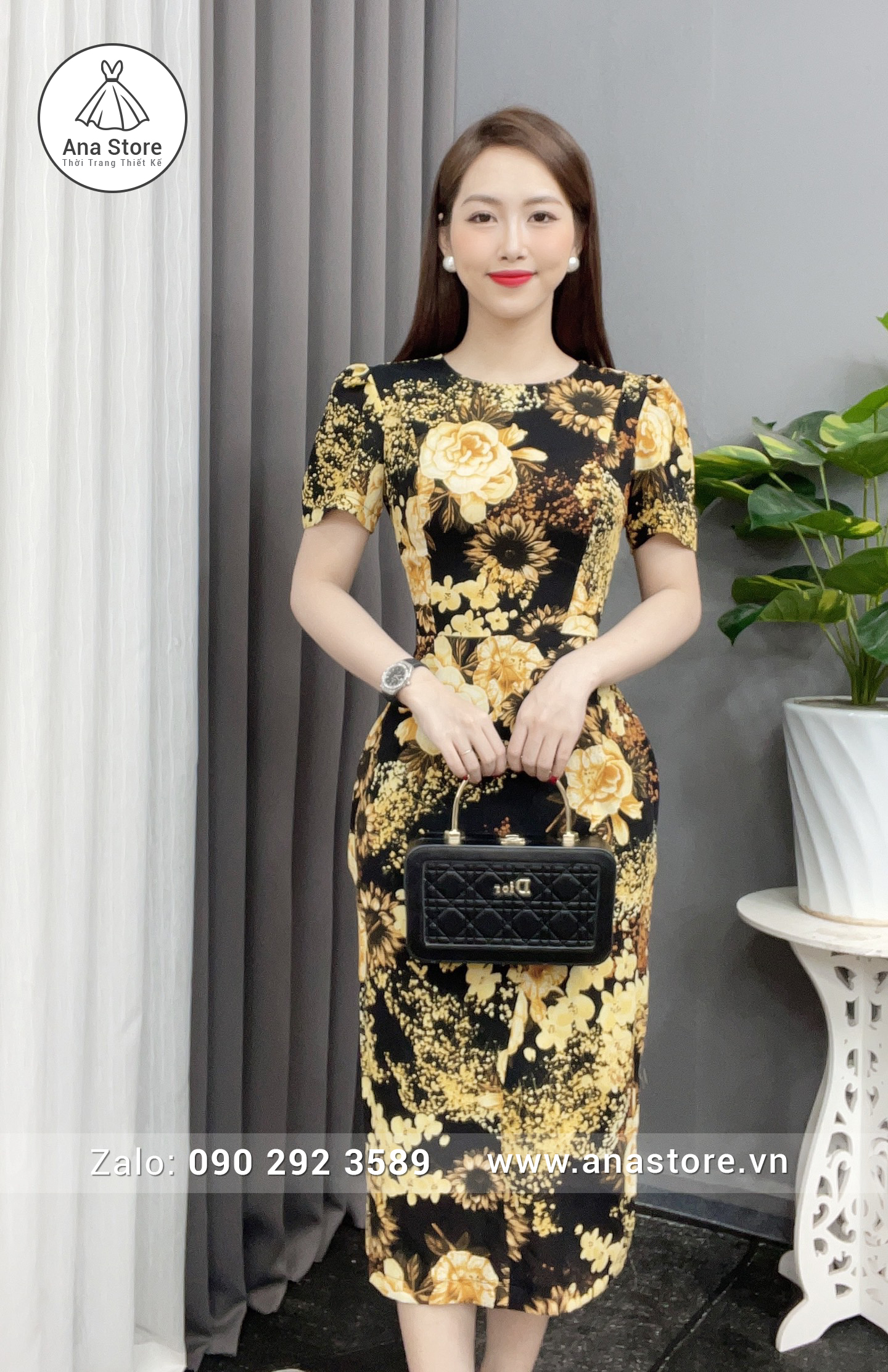 Đầm C129 - Đen hoa vàng