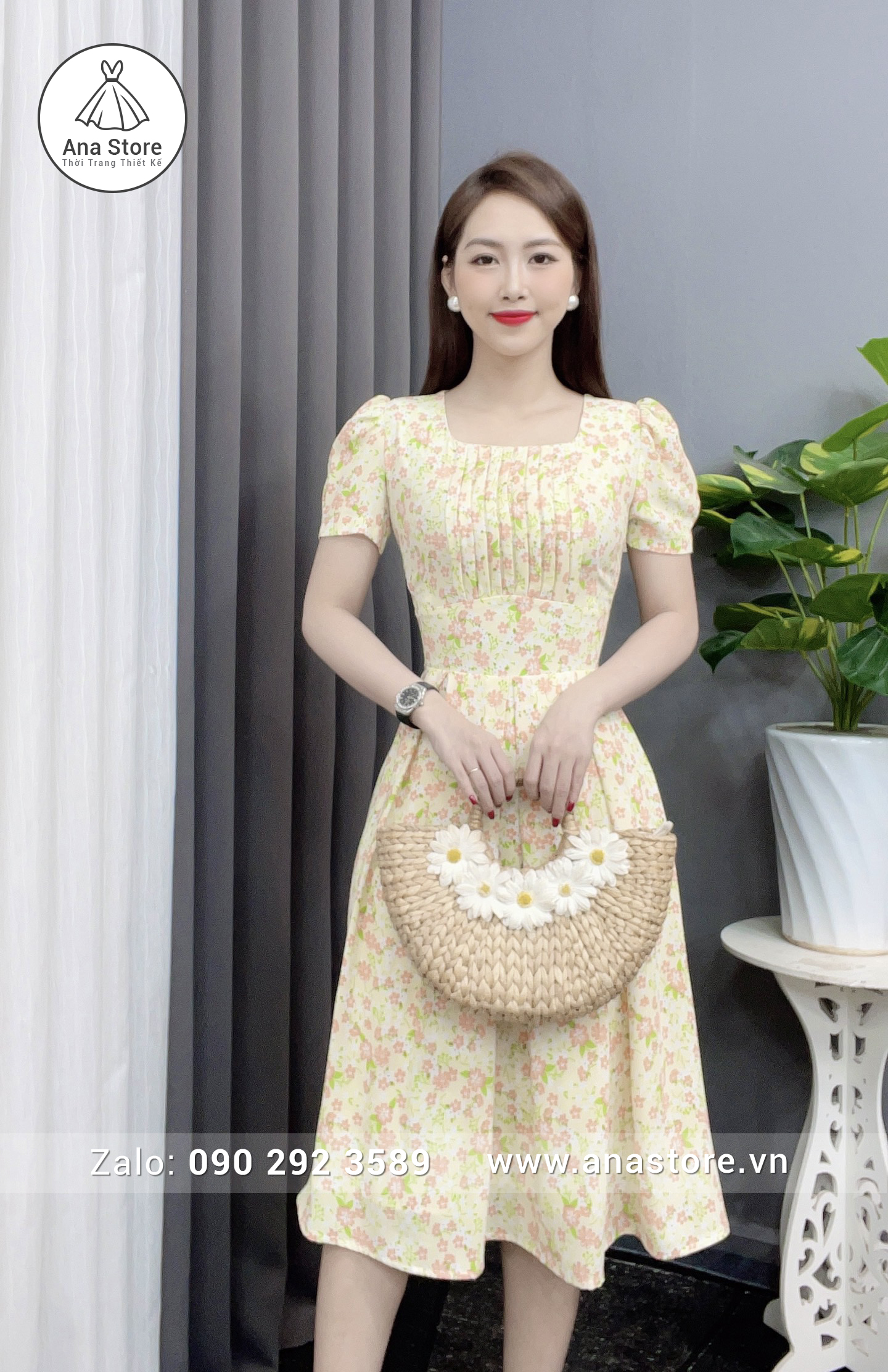 Đầm D454 - vàng hoa cam