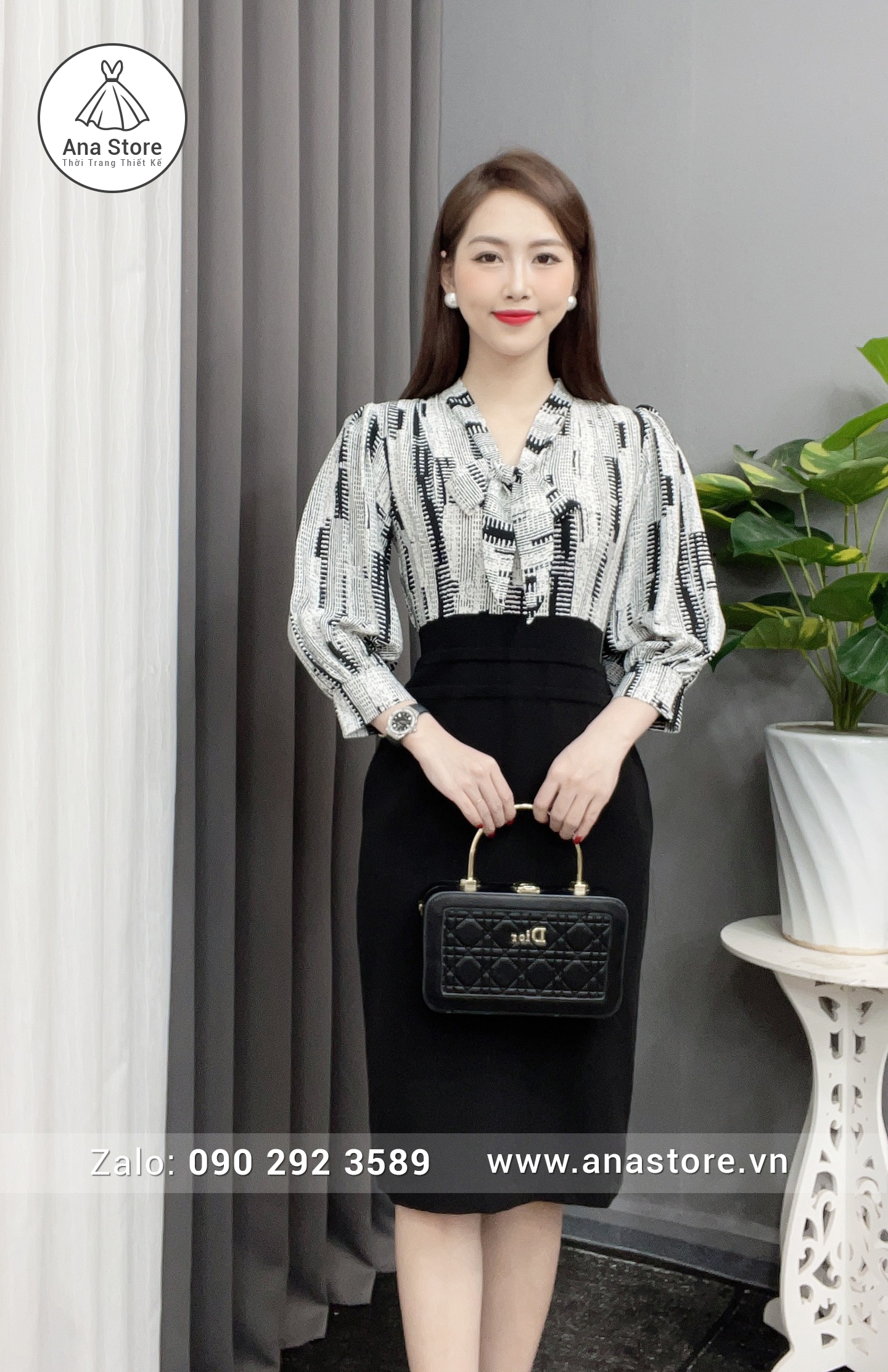 Đầm C10 - Trắng HT đen