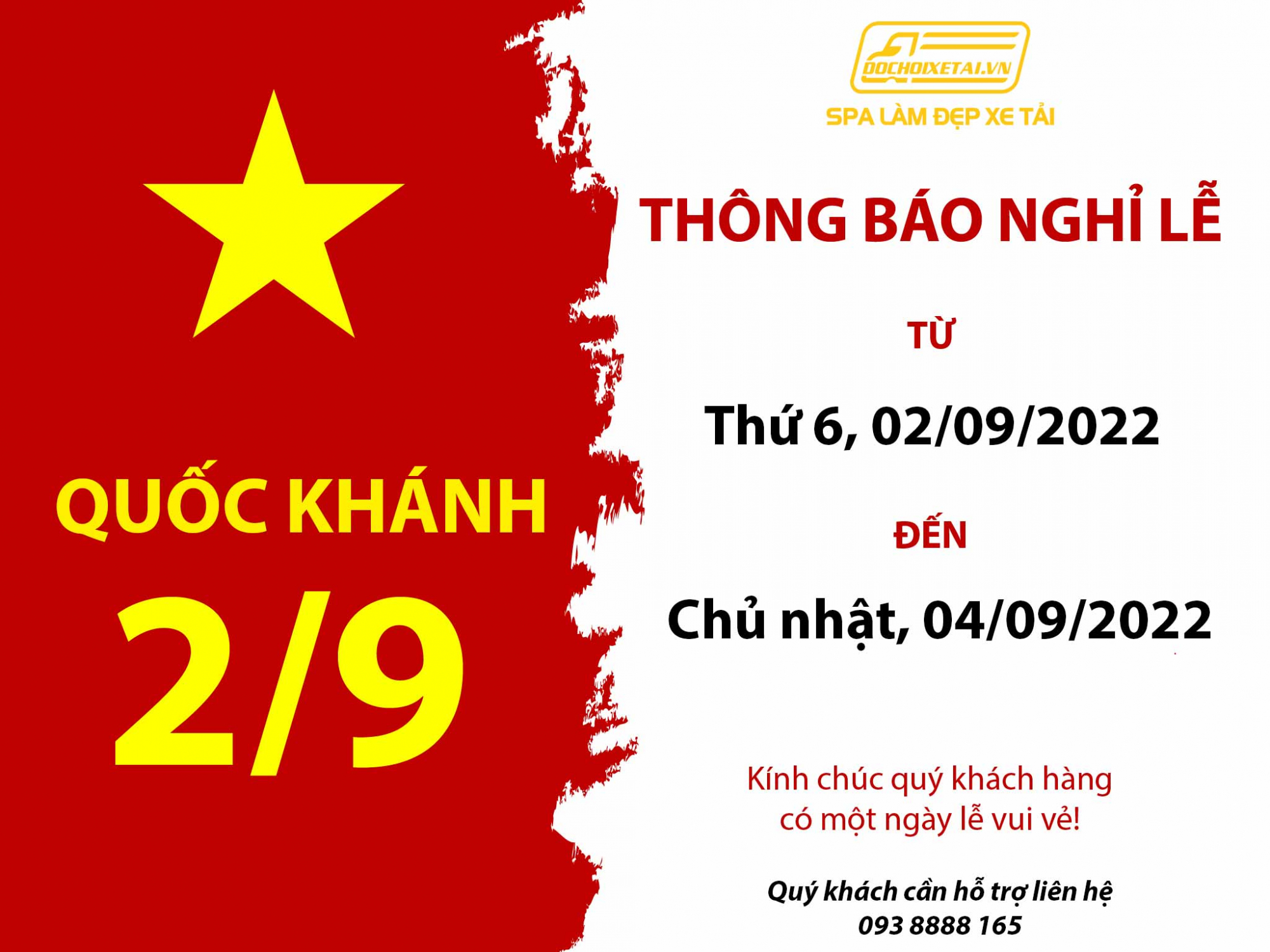 THÔNG BÁO NGHỈ LỄ 2/9