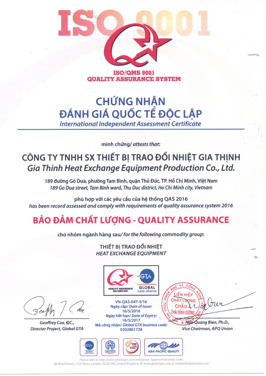 CÔNG TY GIA THỊNH đạt chứng nhận ISO/QMS 9001