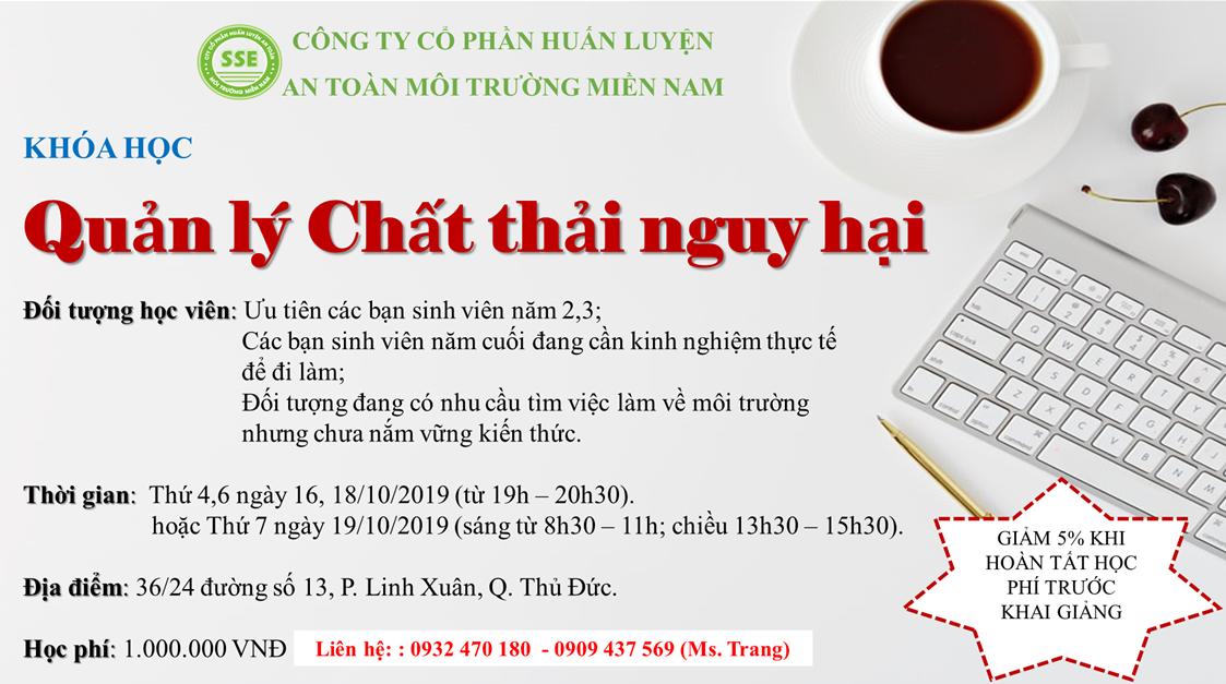 KHÓA HỌC QUẢN LÝ CHẤT THẢI NGUY HẠI 10/2019