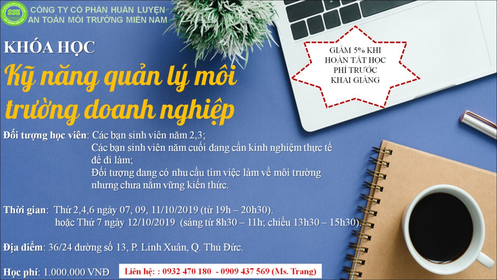 KHÓA HỌC KỸ NĂNG QUẢN LÝ MÔI TRƯỜNG DOANH NGHIỆP 10/2019